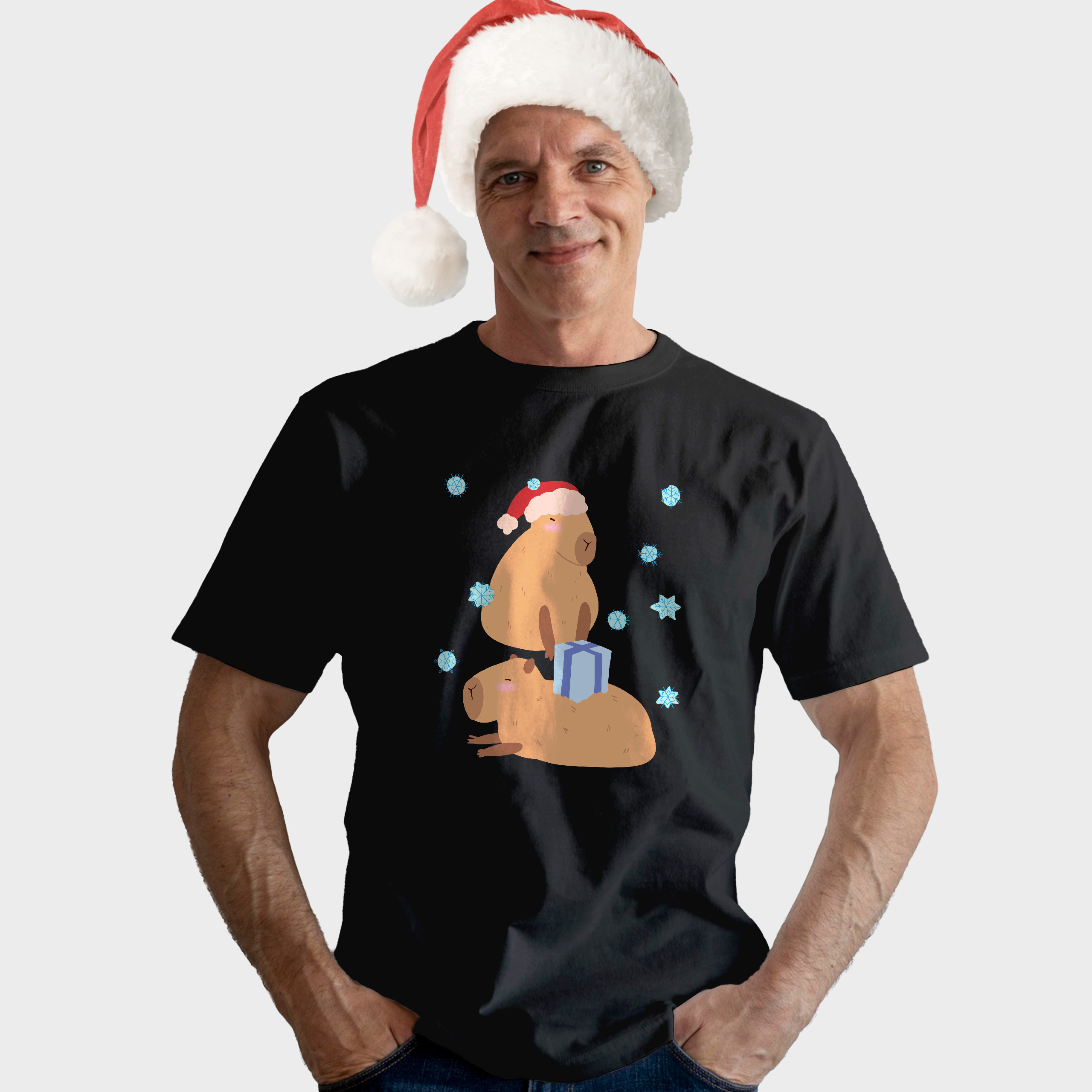 Koszulka męska czarna święta Kapibara - obrazek 3