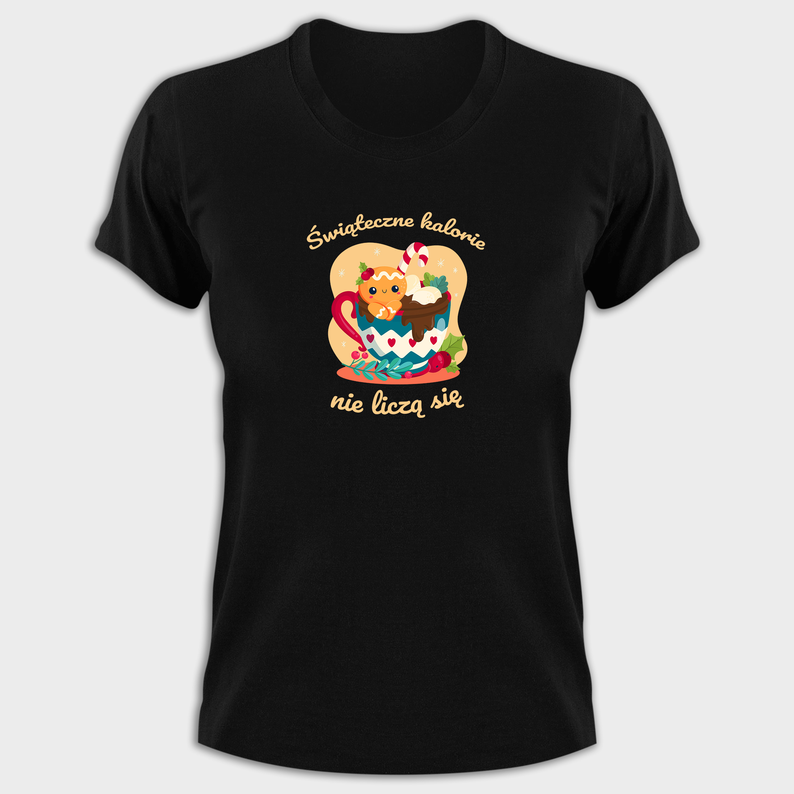 Koszulka damska czarna święta "Świąteczne kalorie nie liczą się" - obrazek 2