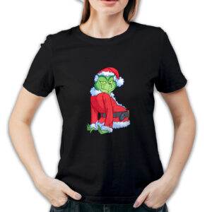 Koszulka damska czarna święta Grinch bokiem