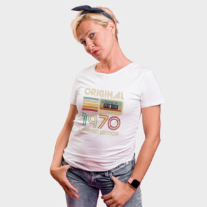 Koszulka damska biała 1970 kaseta