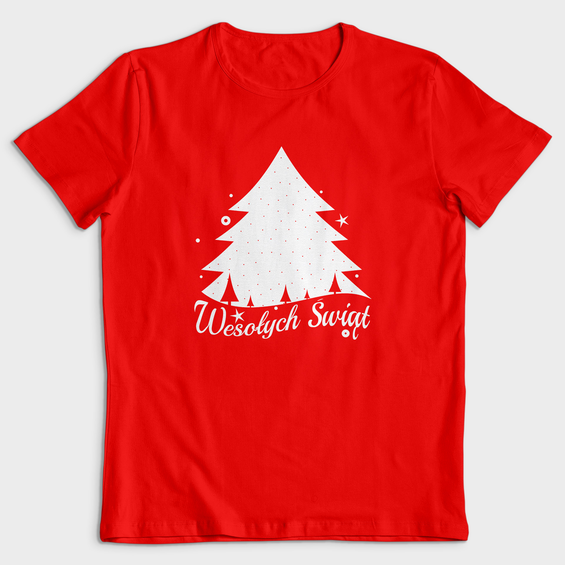 Koszulka męska czerwona święta "Wesołych świąt" choinka - obrazek 2