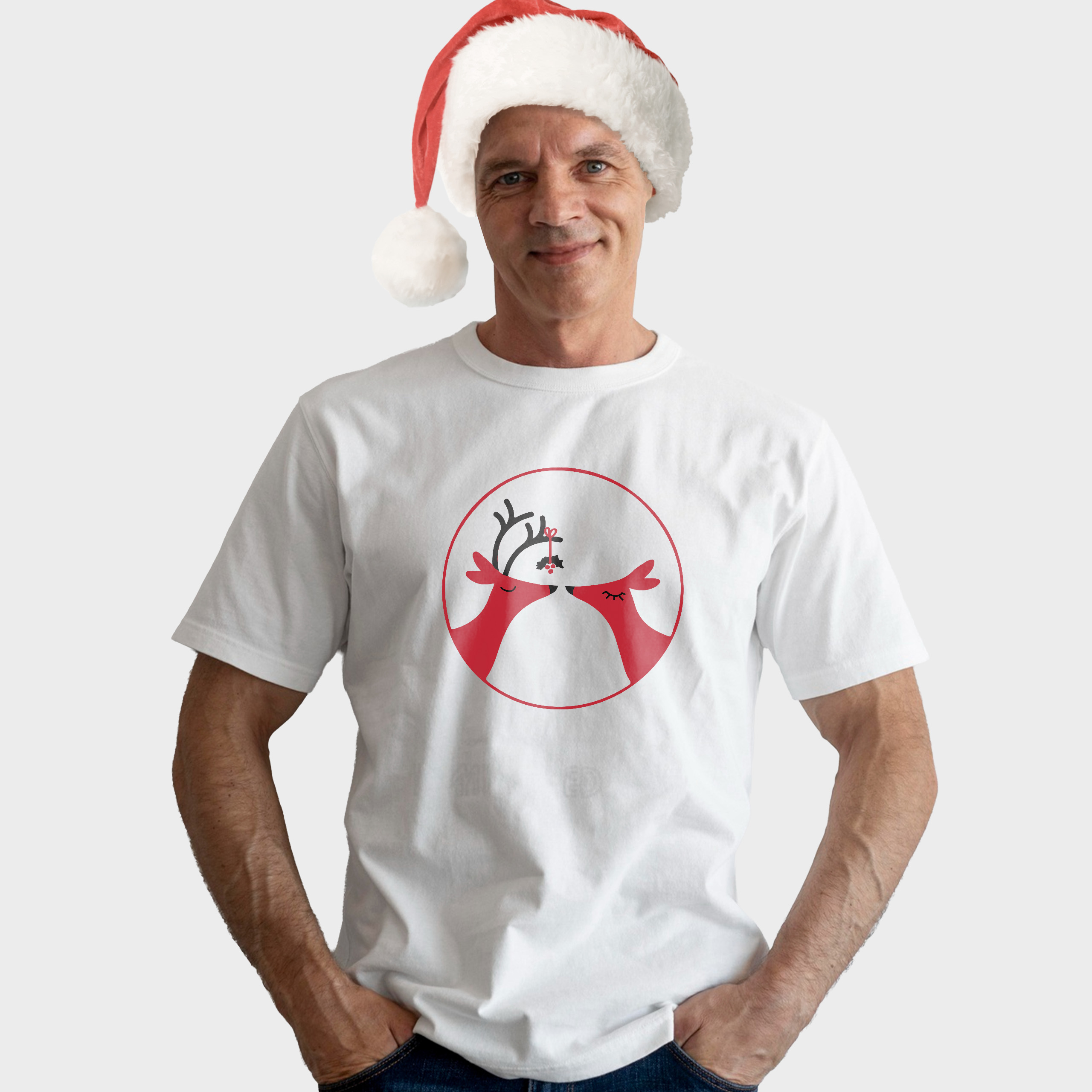 Koszulka męska biała święta ""Zakochane renifery"" - obrazek 3