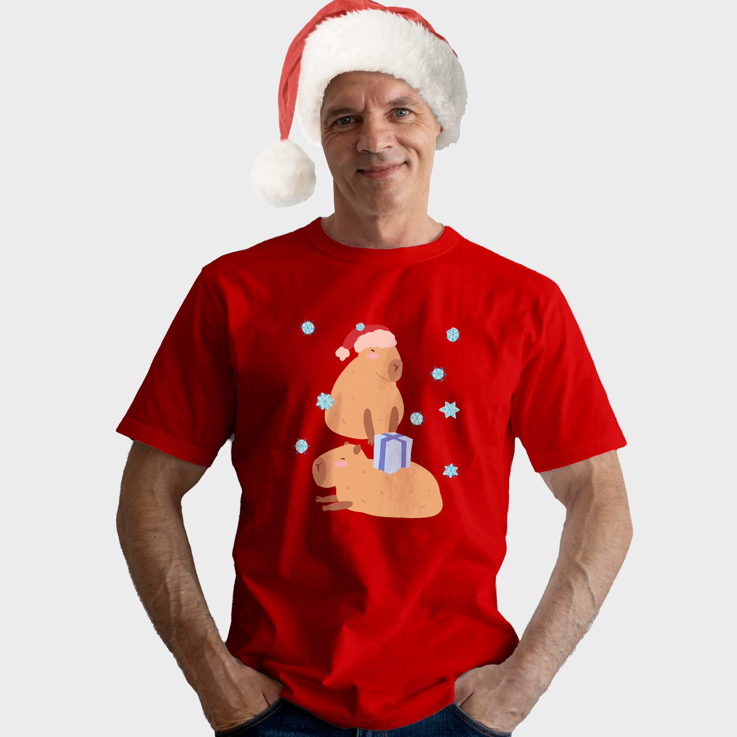 Koszulka męska czerwona święta Kapibara - obrazek 3