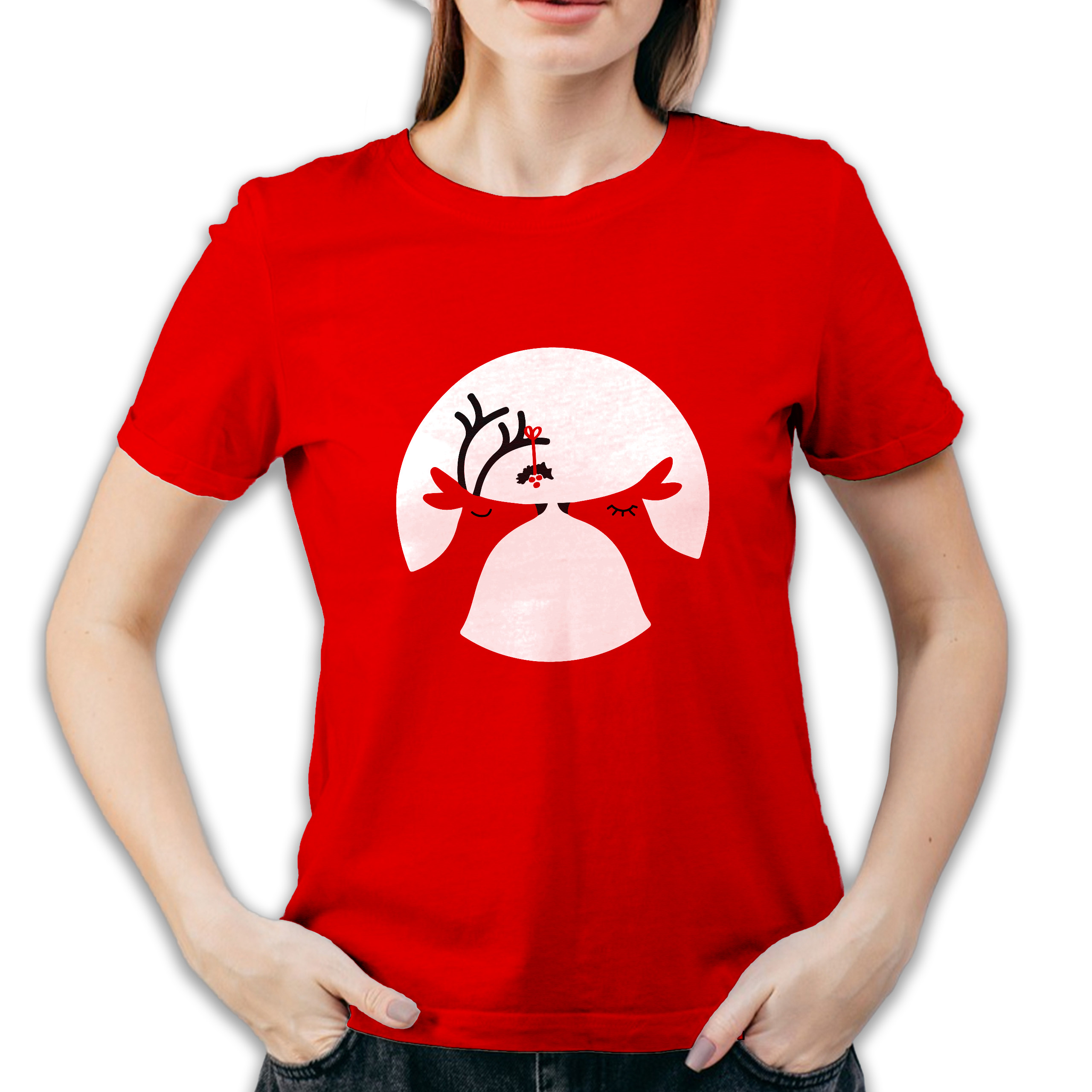 Koszulka damska czerwona święta Renifery
