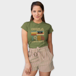 Koszulka damska khaki kaseta rocznik 1986