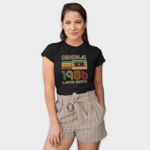 Koszulka damska czarna kaseta rocznik 1986