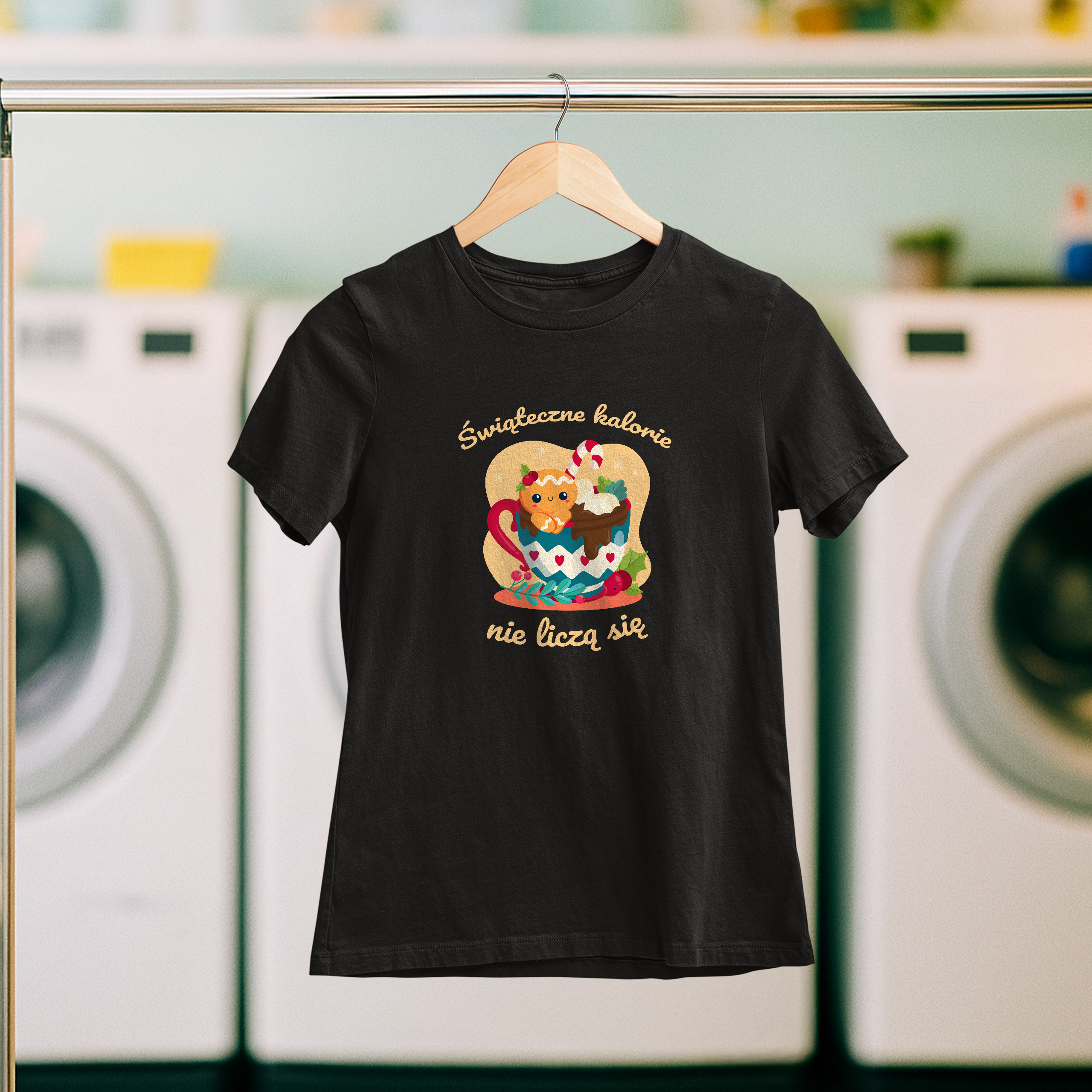 Koszulka damska czarna święta "Świąteczne kalorie nie liczą się" - obrazek 5