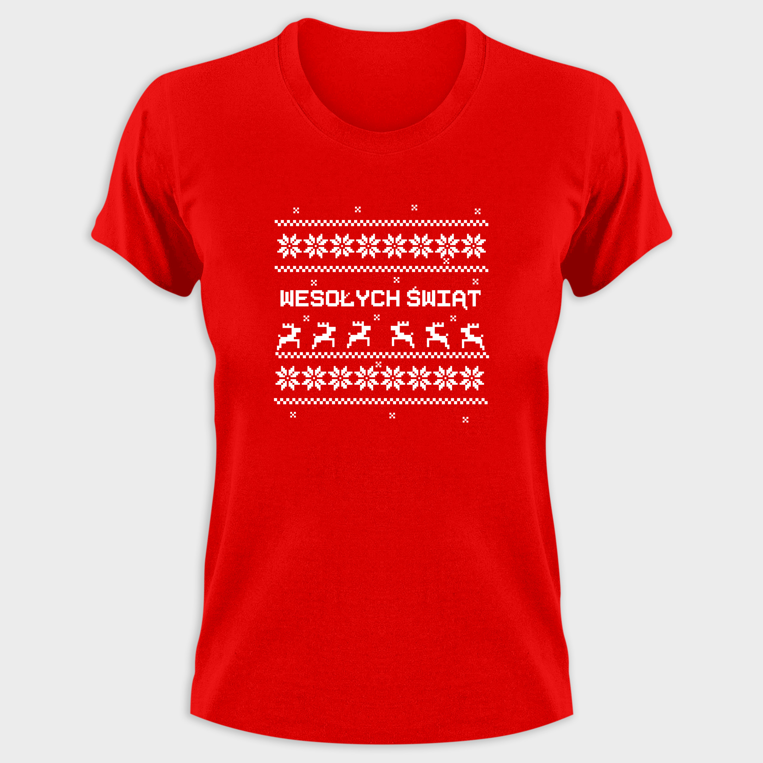 Koszulka damska czerwona święta wzorki geometryczne - obrazek 2