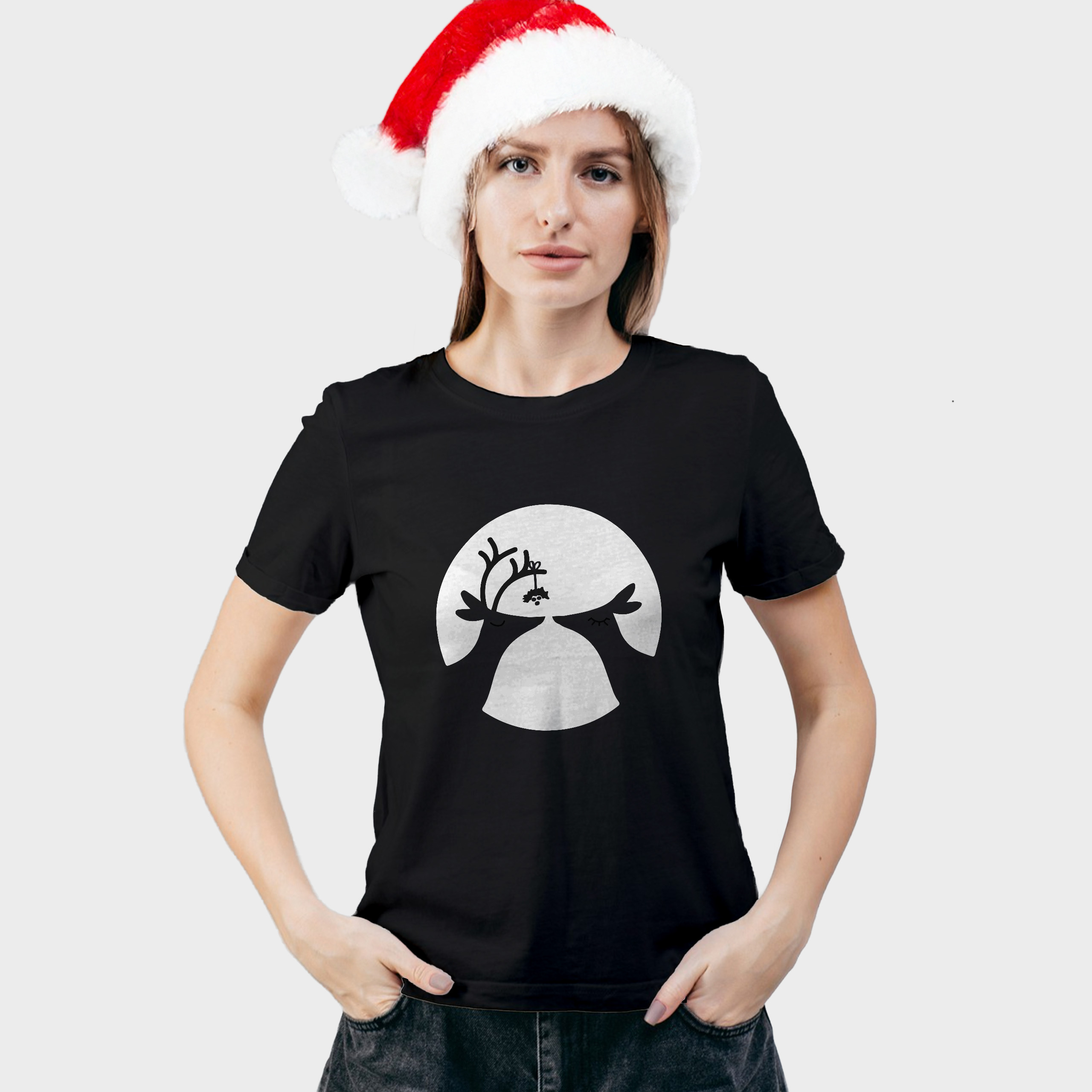 Koszulka damska czarna święta Renifery - obrazek 3