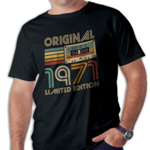 Koszulka męska czarna kaseta rocznik 1971