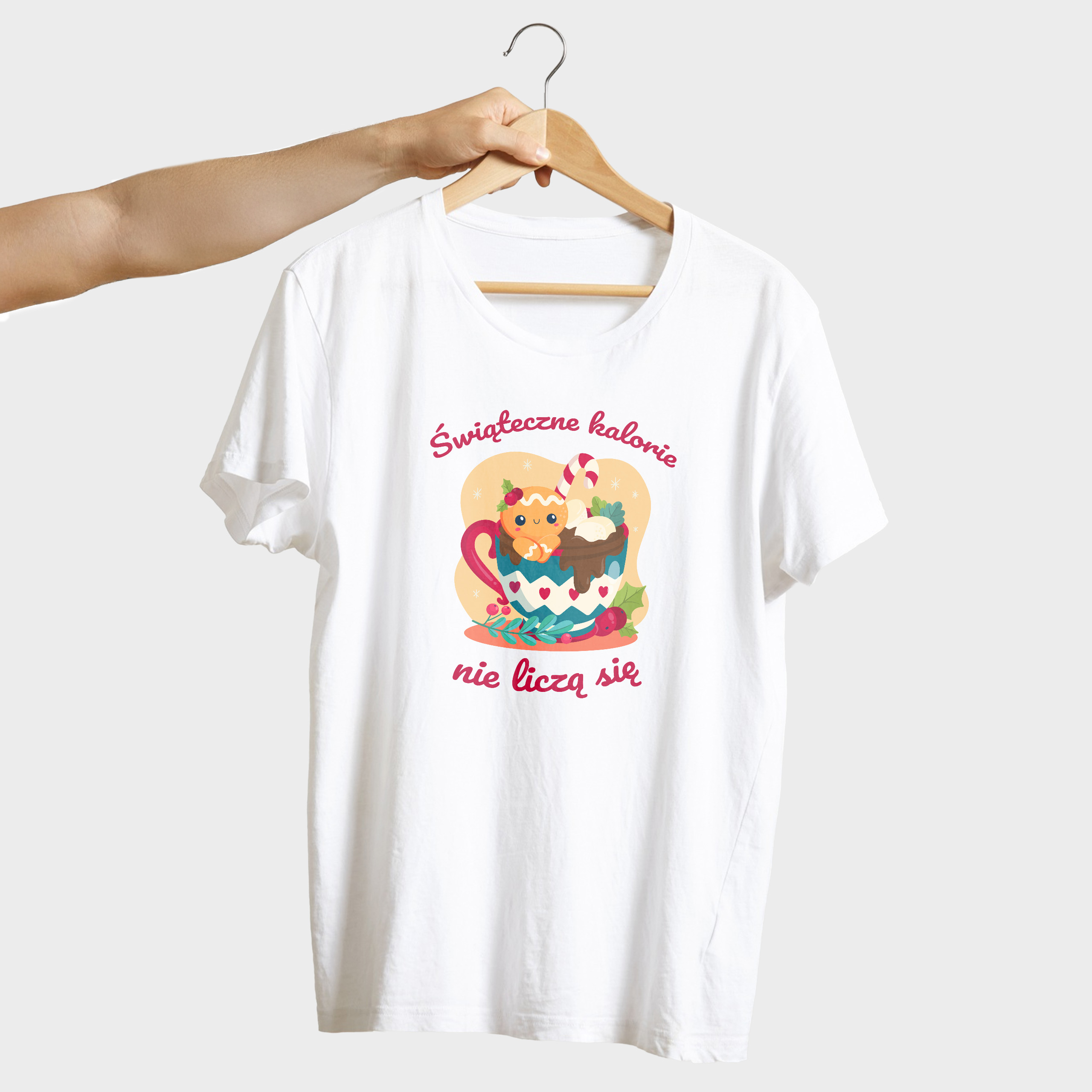 Koszulka męska biała święta Świąteczne kalorie się nie liczą - obrazek 4