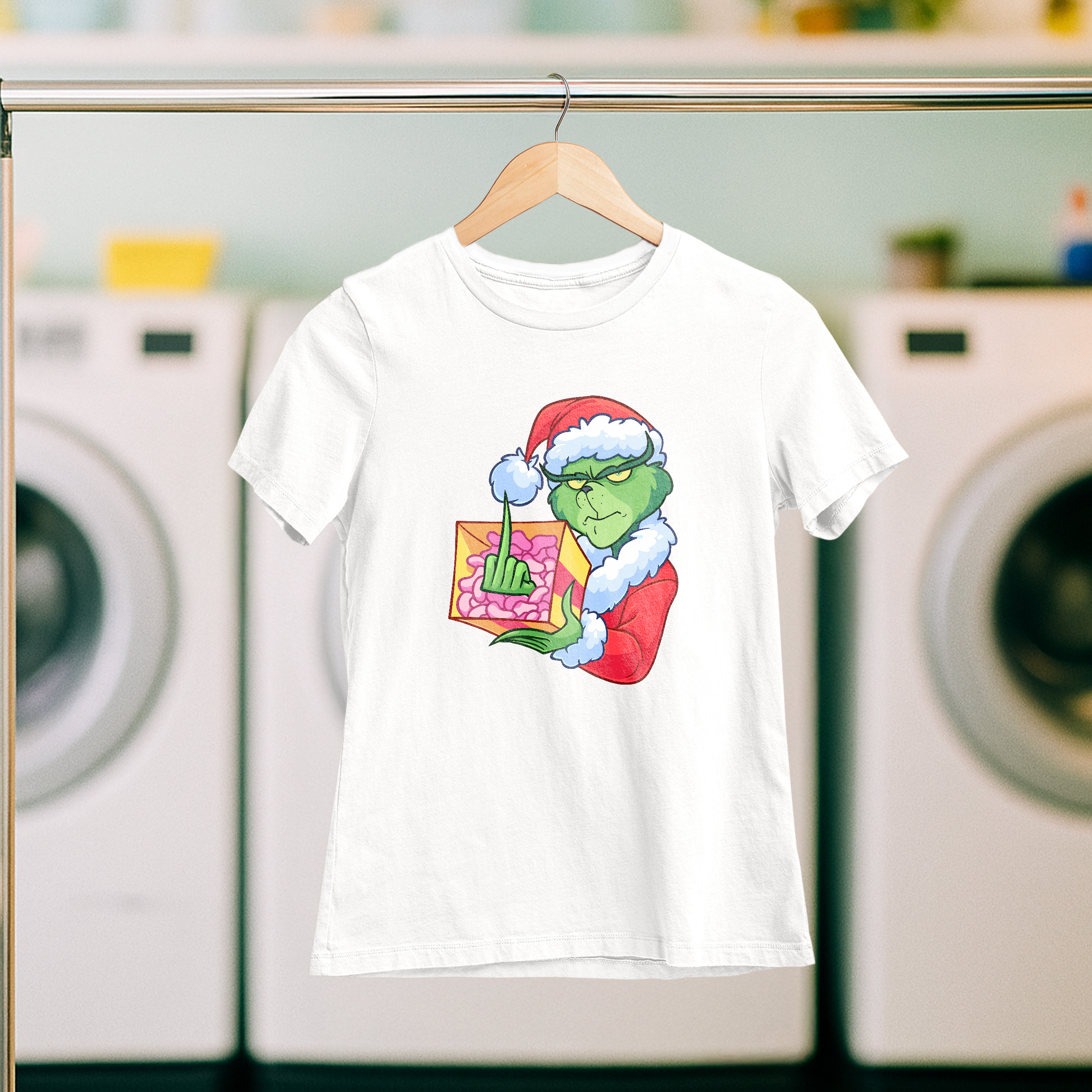 Koszulka damska biała święta Grinch z palcem - obrazek 5