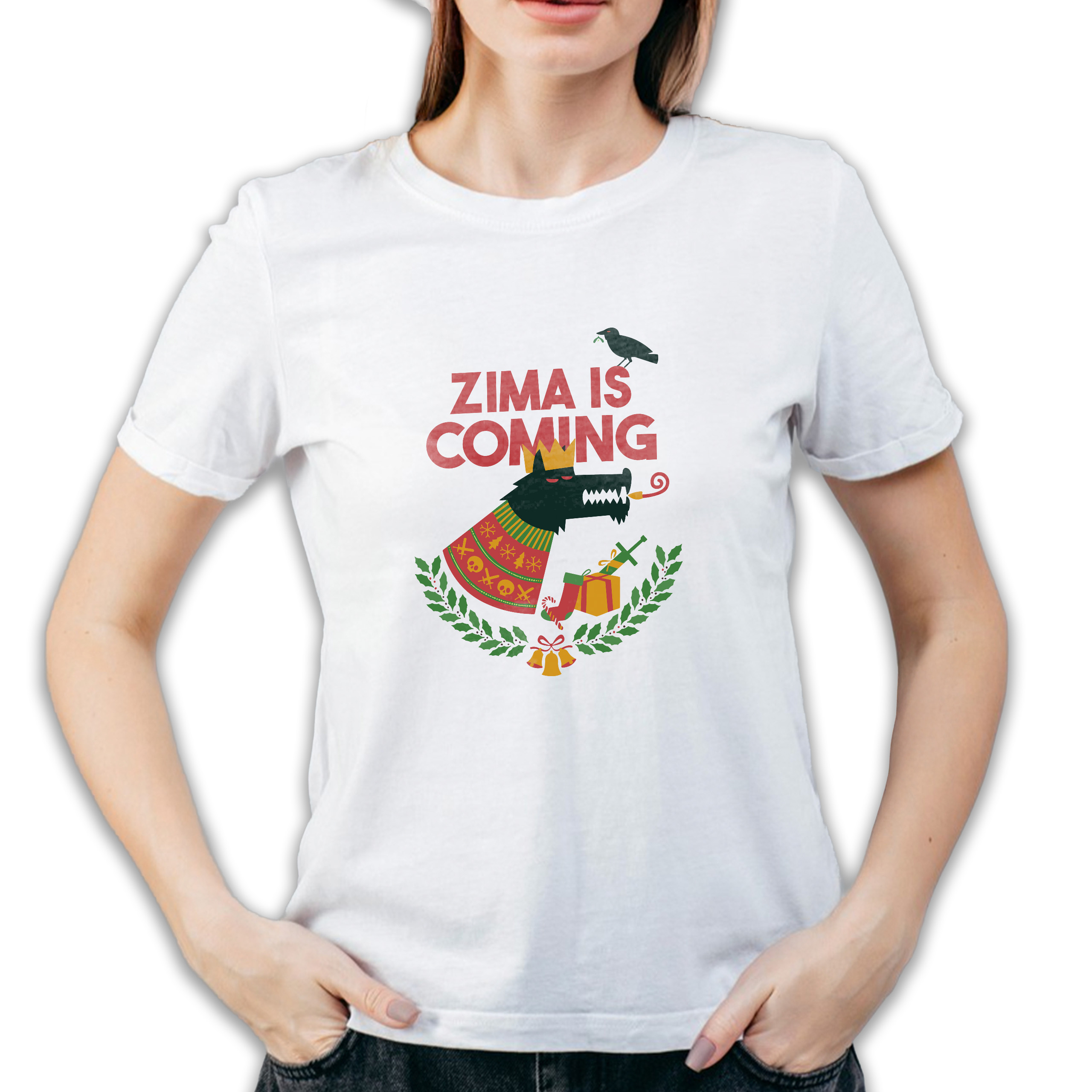 Koszulka damska biała święta "Zima is coming"