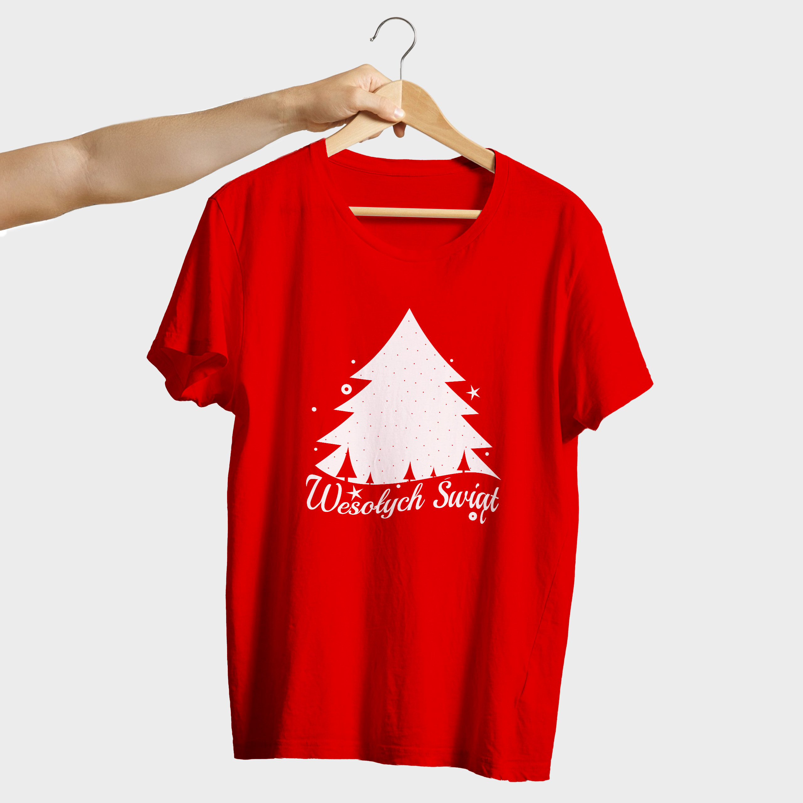 Koszulka męska czerwona święta "Wesołych świąt" choinka - obrazek 4