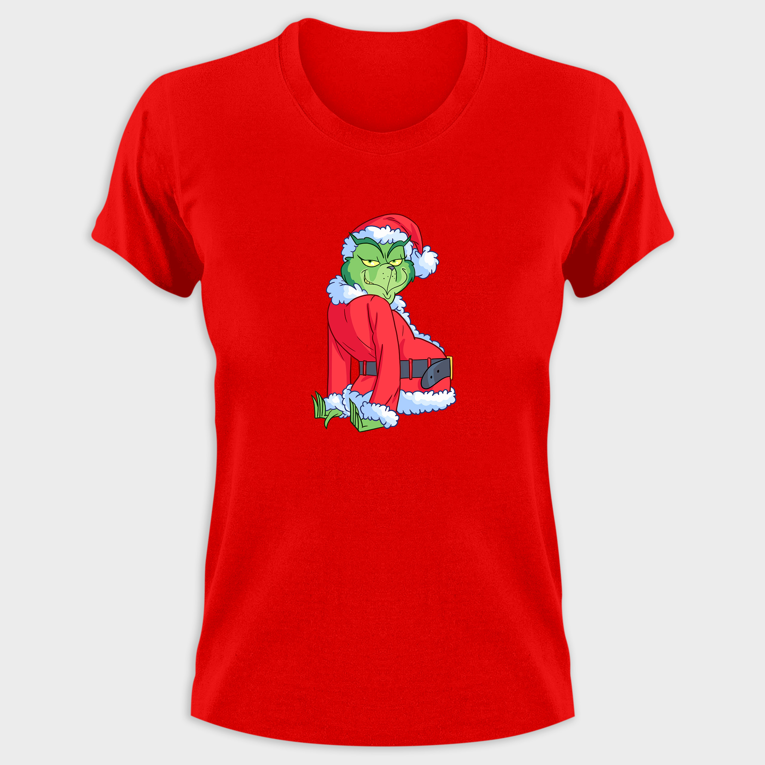Koszulka kobieta czerwona święta Grinch Bokiem - obrazek 2