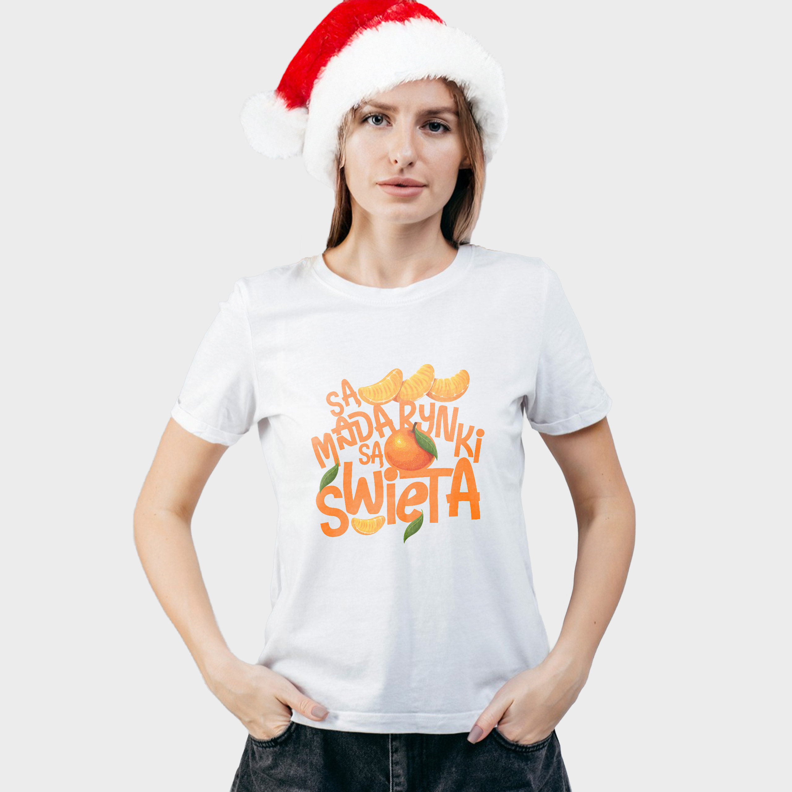 Koszulka damska biała święta "Są mandarynki są święta" - obrazek 3
