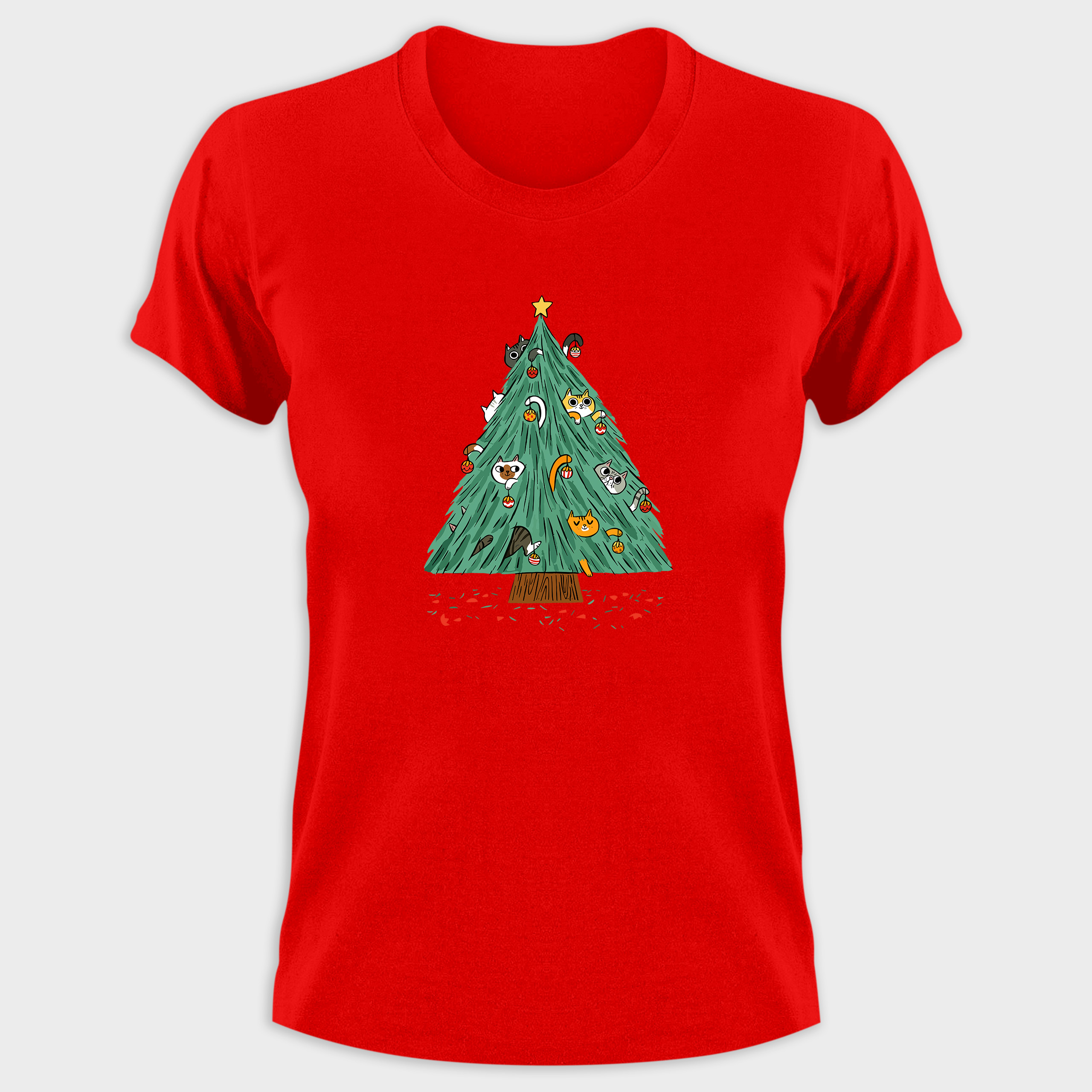 Koszulka damska czerwona święta Choinka - obrazek 2