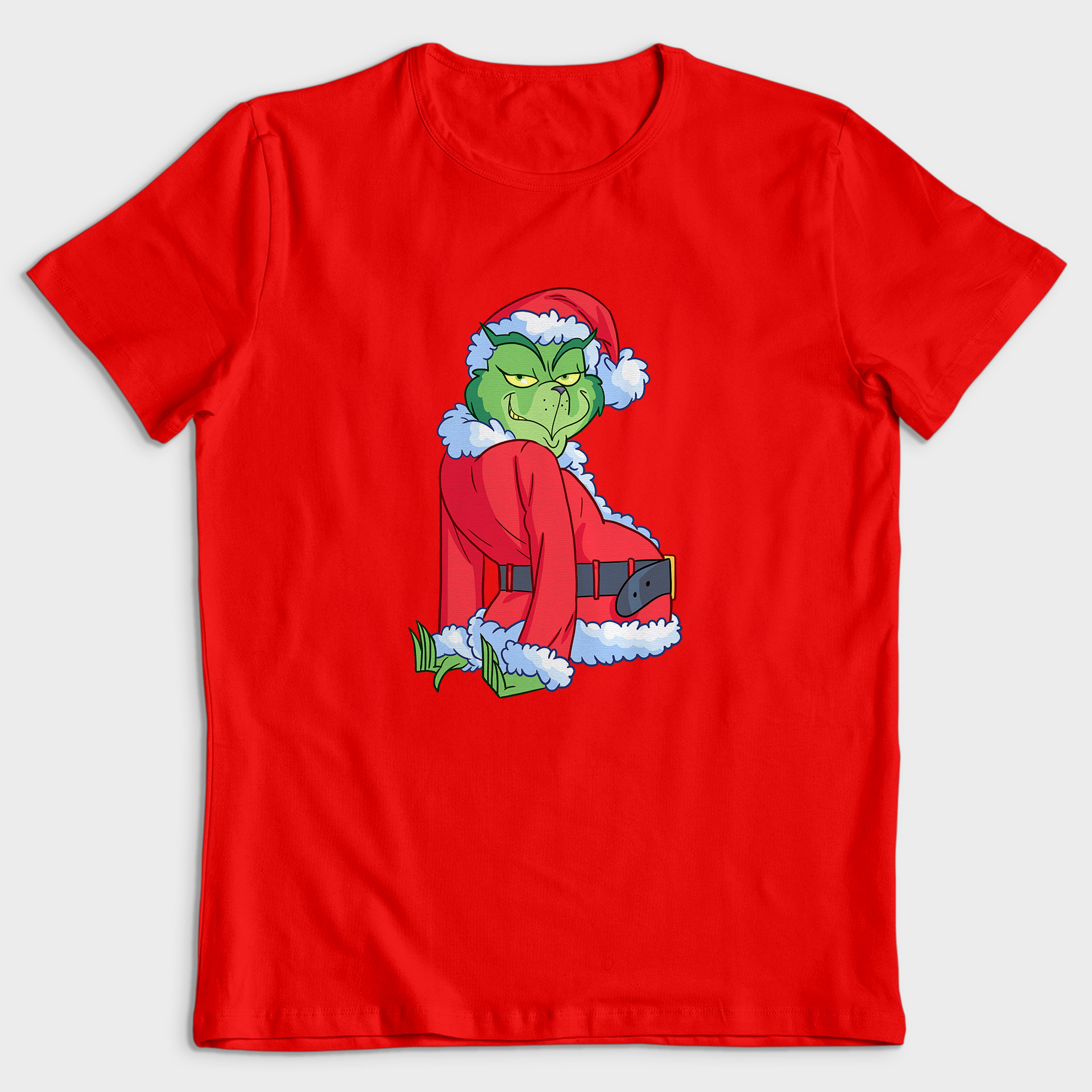 Koszulka męska czerwona święta Grinch Bokiem - obrazek 2