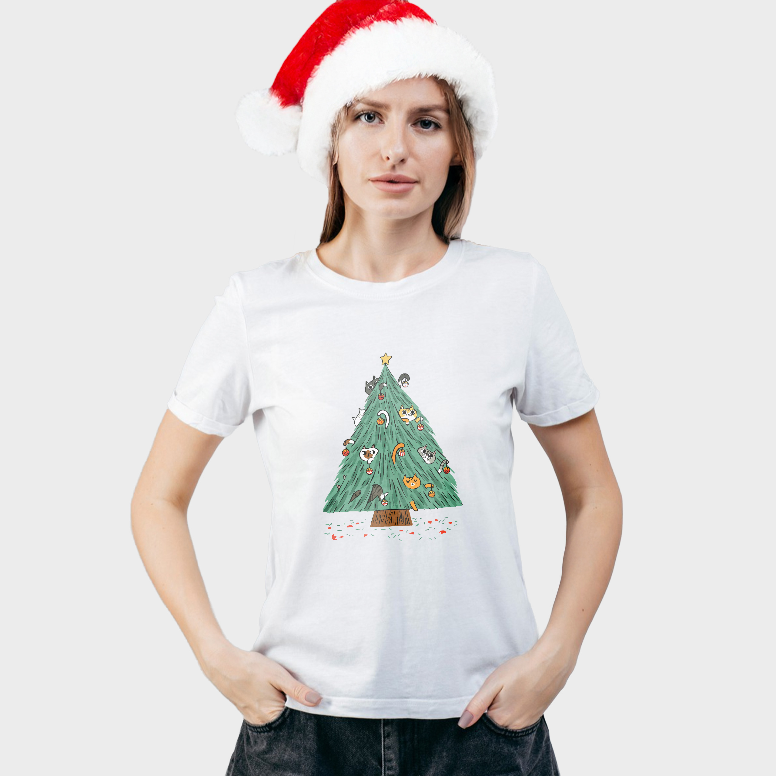 Koszulka damska biała święta Choinka - obrazek 3