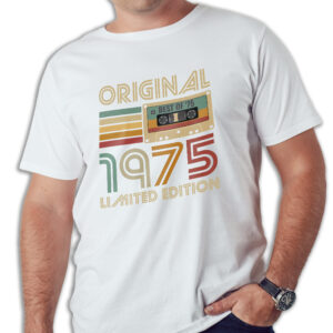 Koszulka męska biała 1975 kaseta