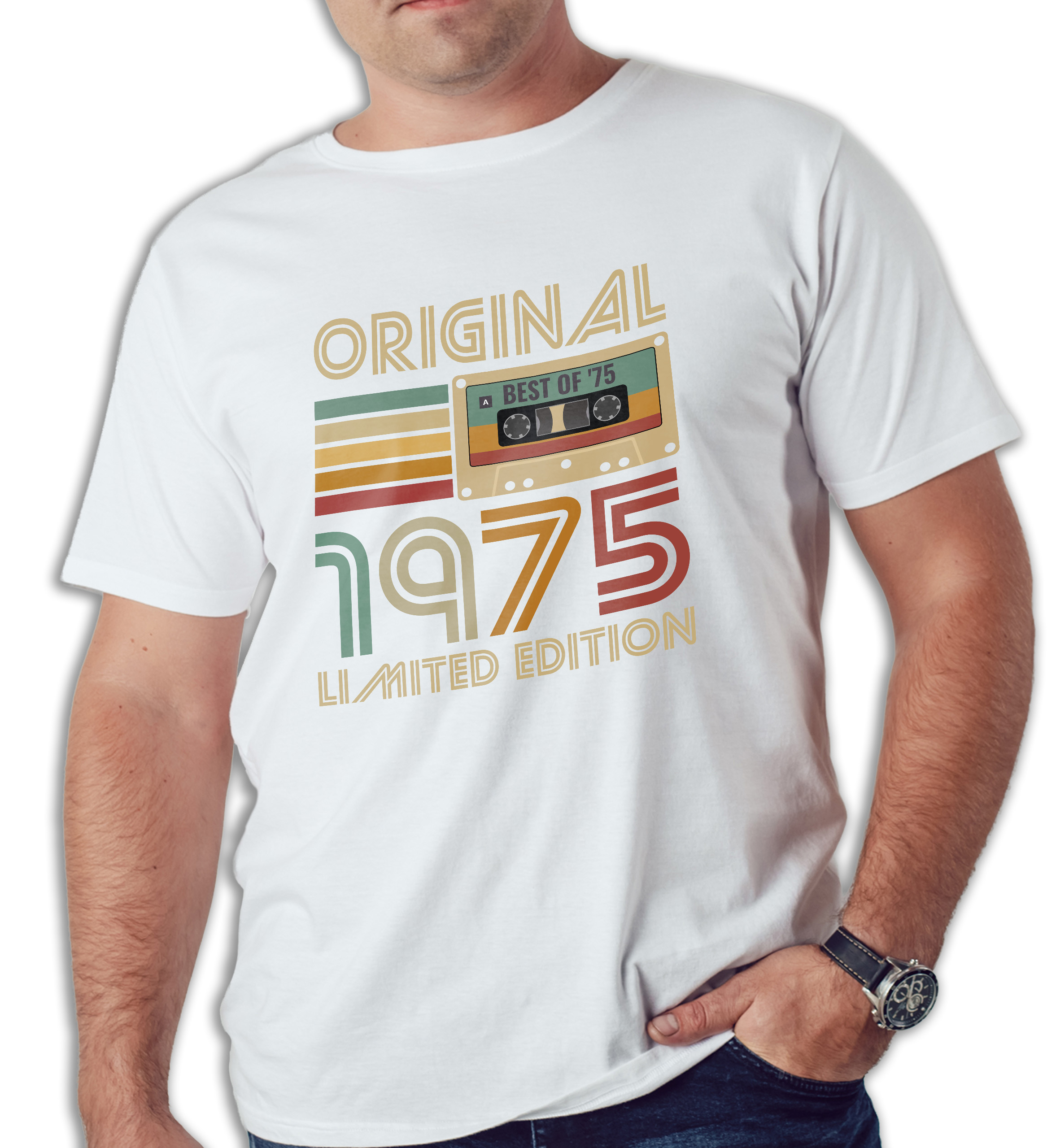 Koszulka męska biała 1975 kaseta