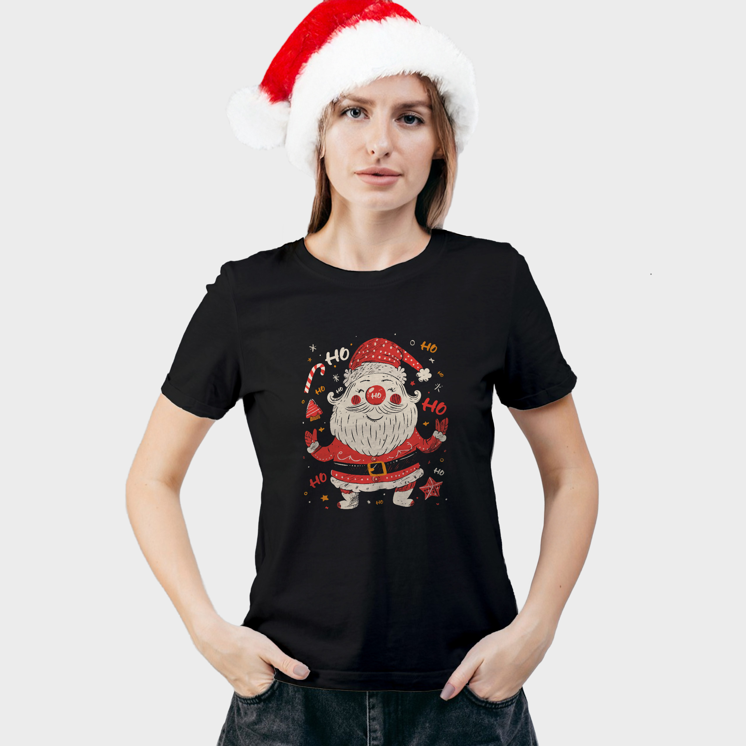 Koszulka damska czarna święta Święty Mikołaj "Ho ho ho" - obrazek 3
