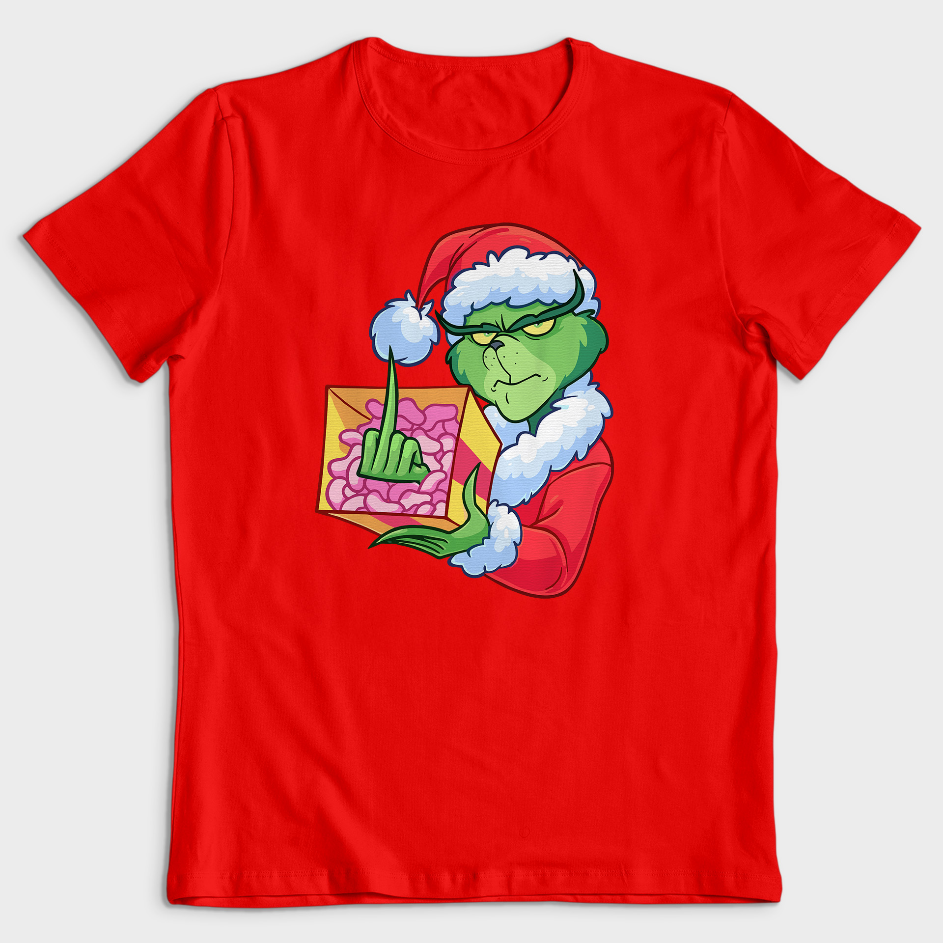 Koszulka męska czerwona święta "" Grinch z palcem"" - obrazek 2