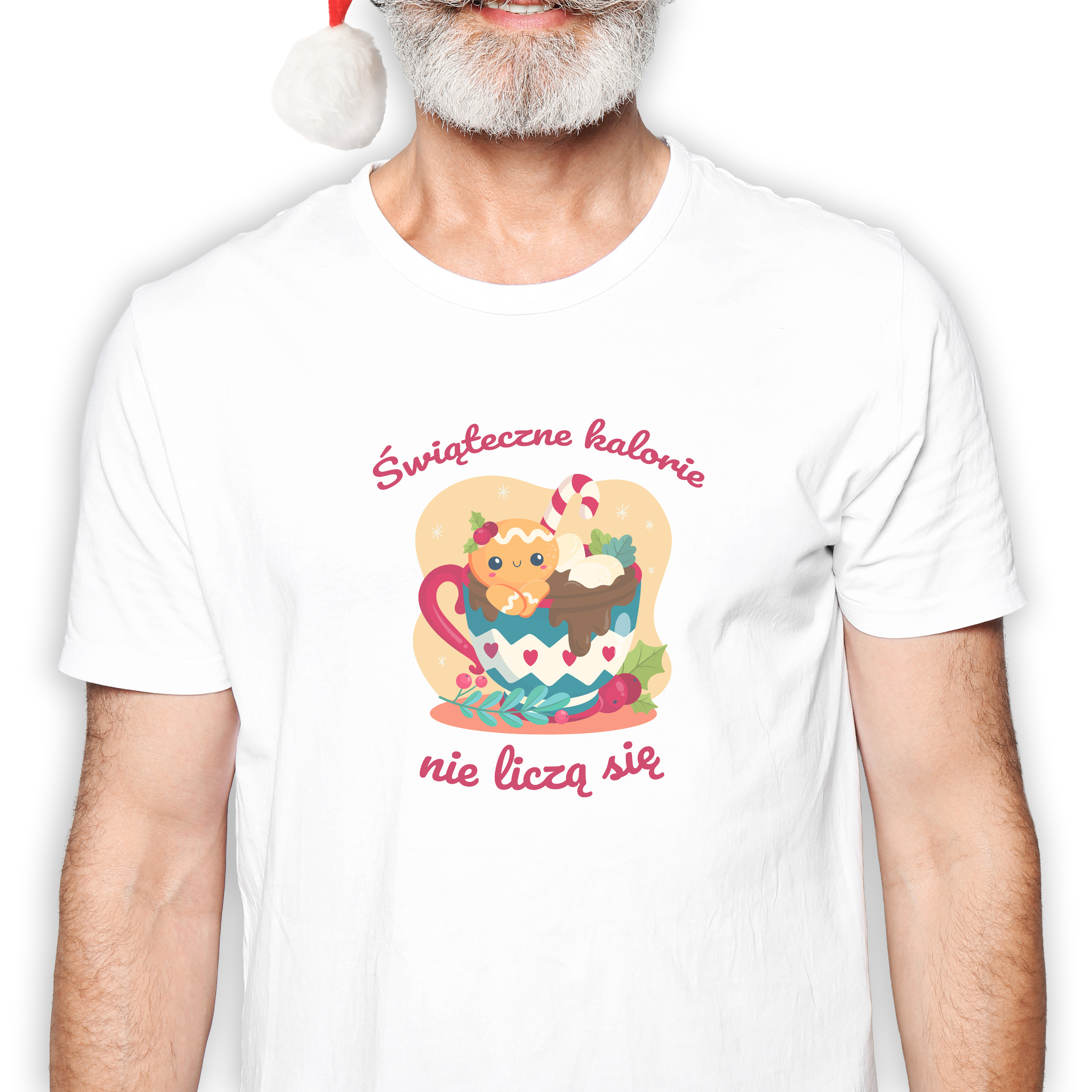 Koszulka męska biała święta Świąteczne kalorie się nie liczą