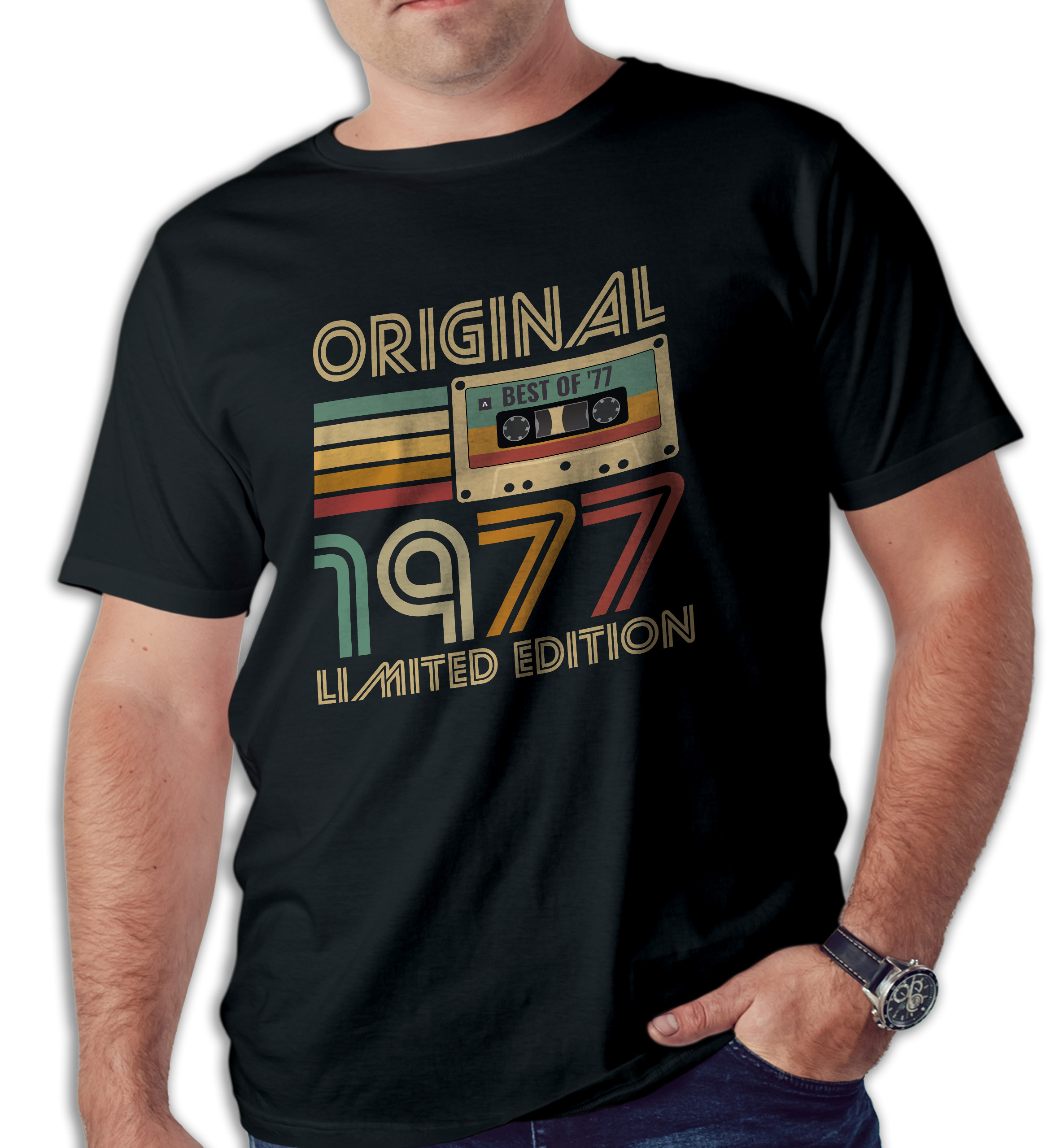 Koszulka męska czarna kaseta rocznik 1977
