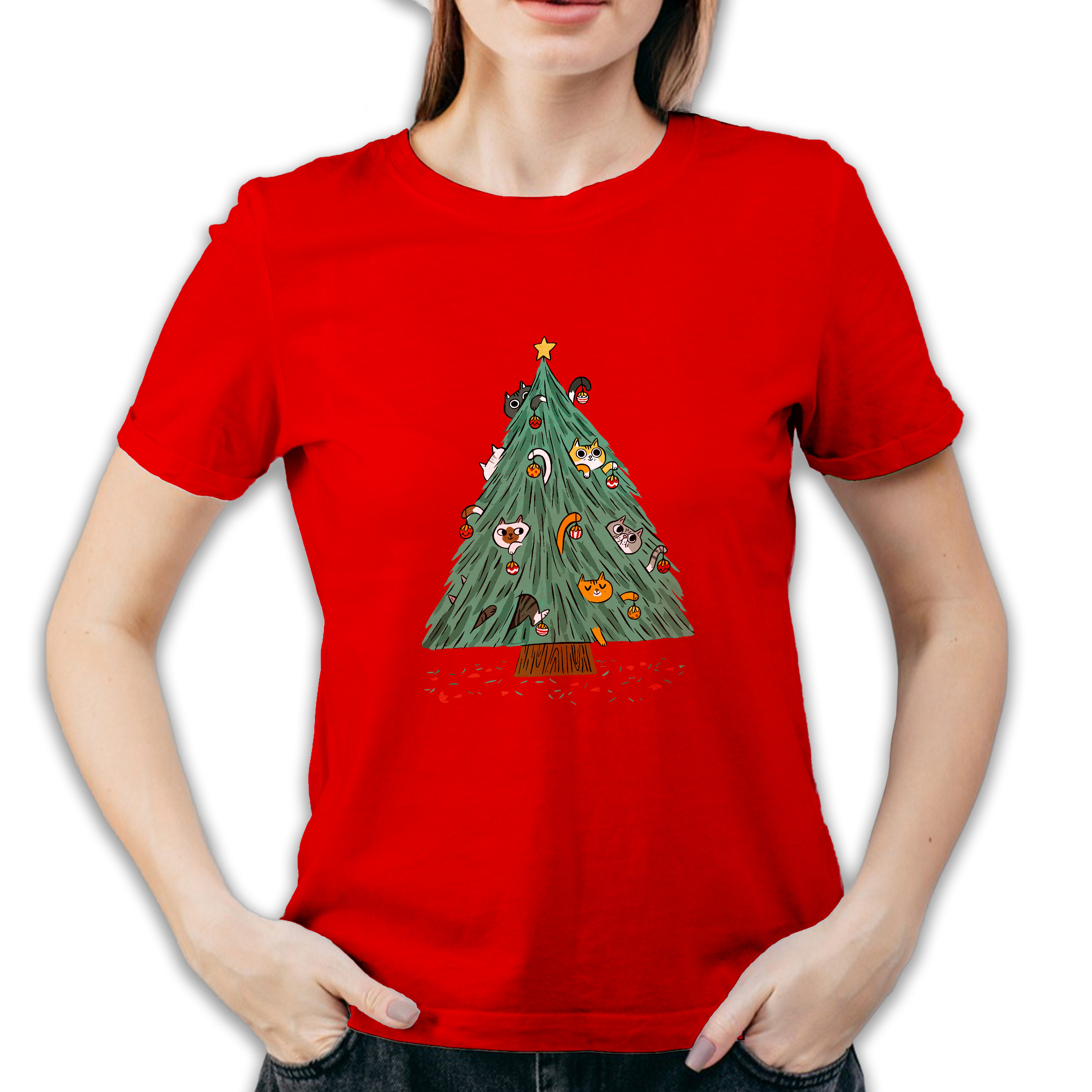 Koszulka damska czerwona święta Choinka