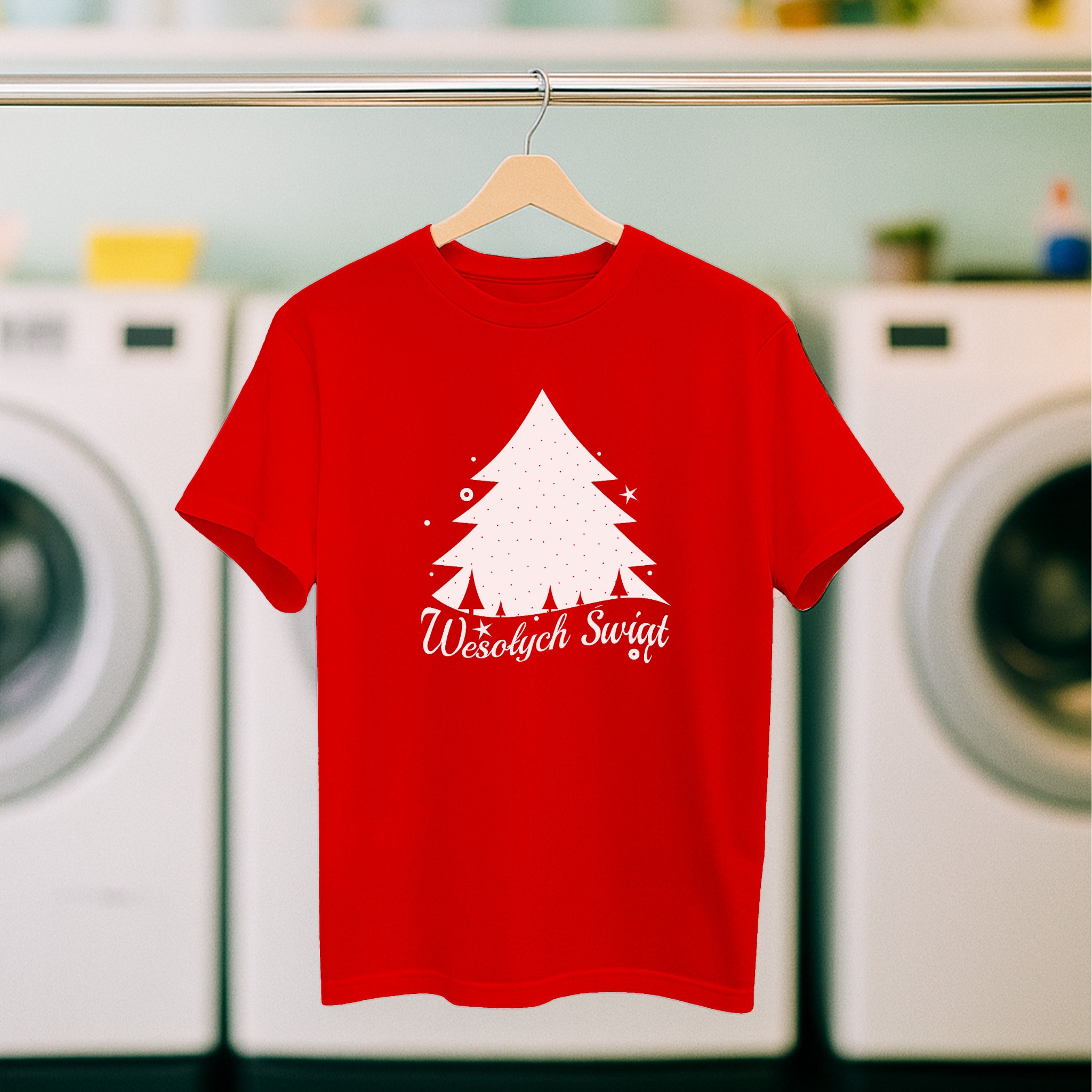 Koszulka męska czerwona święta "Wesołych świąt" choinka - obrazek 5