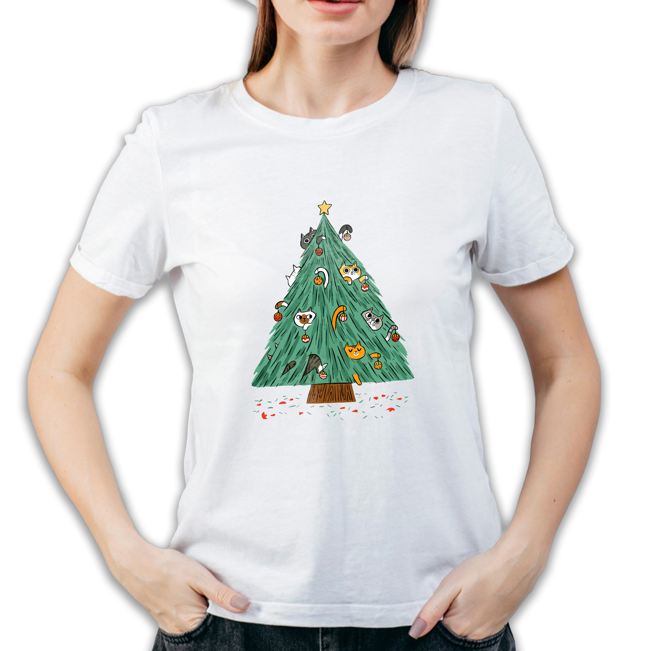 Koszulka damska biała święta Choinka
