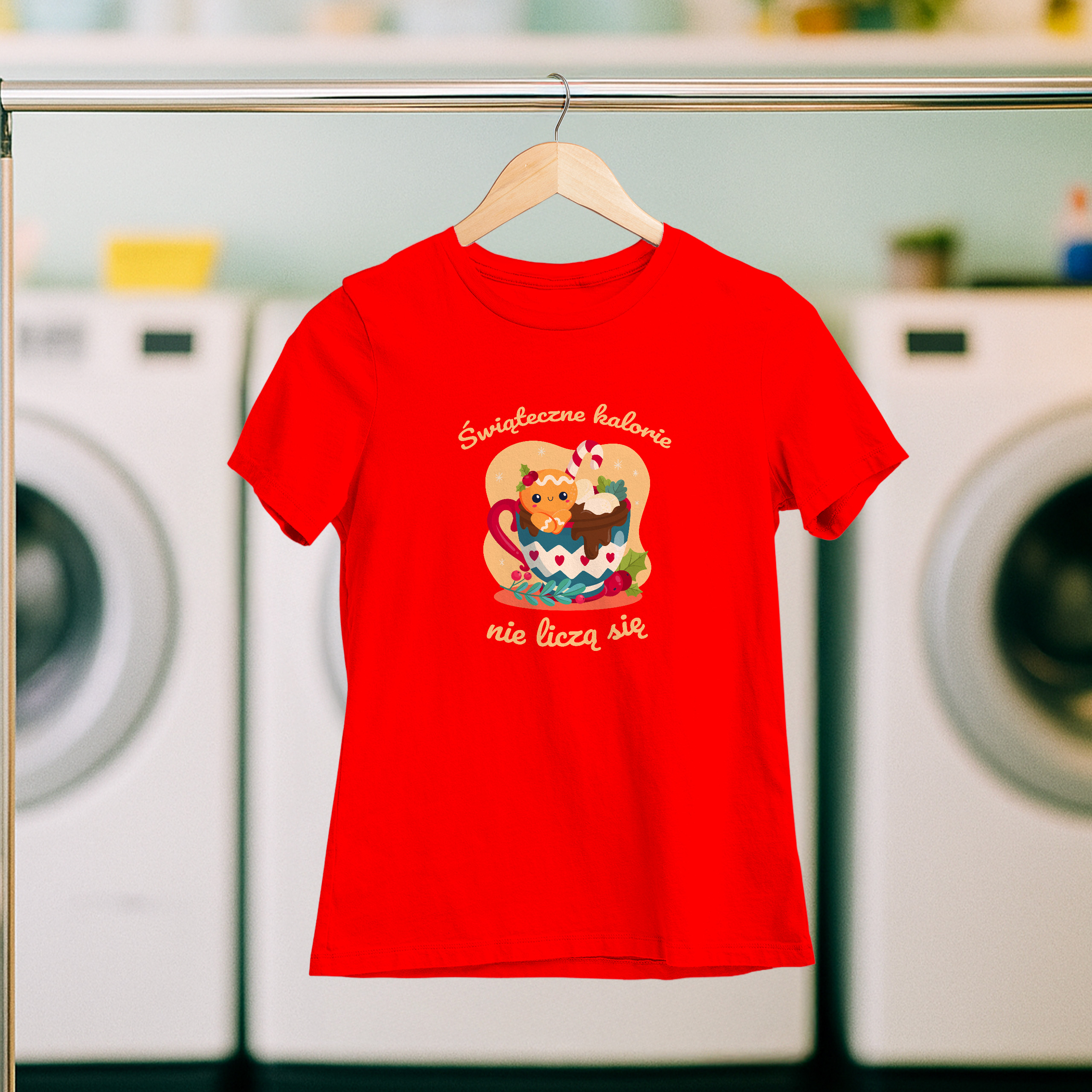 Koszulka damska czerwona święta "Świąteczne kalorie nie liczą się" - obrazek 5