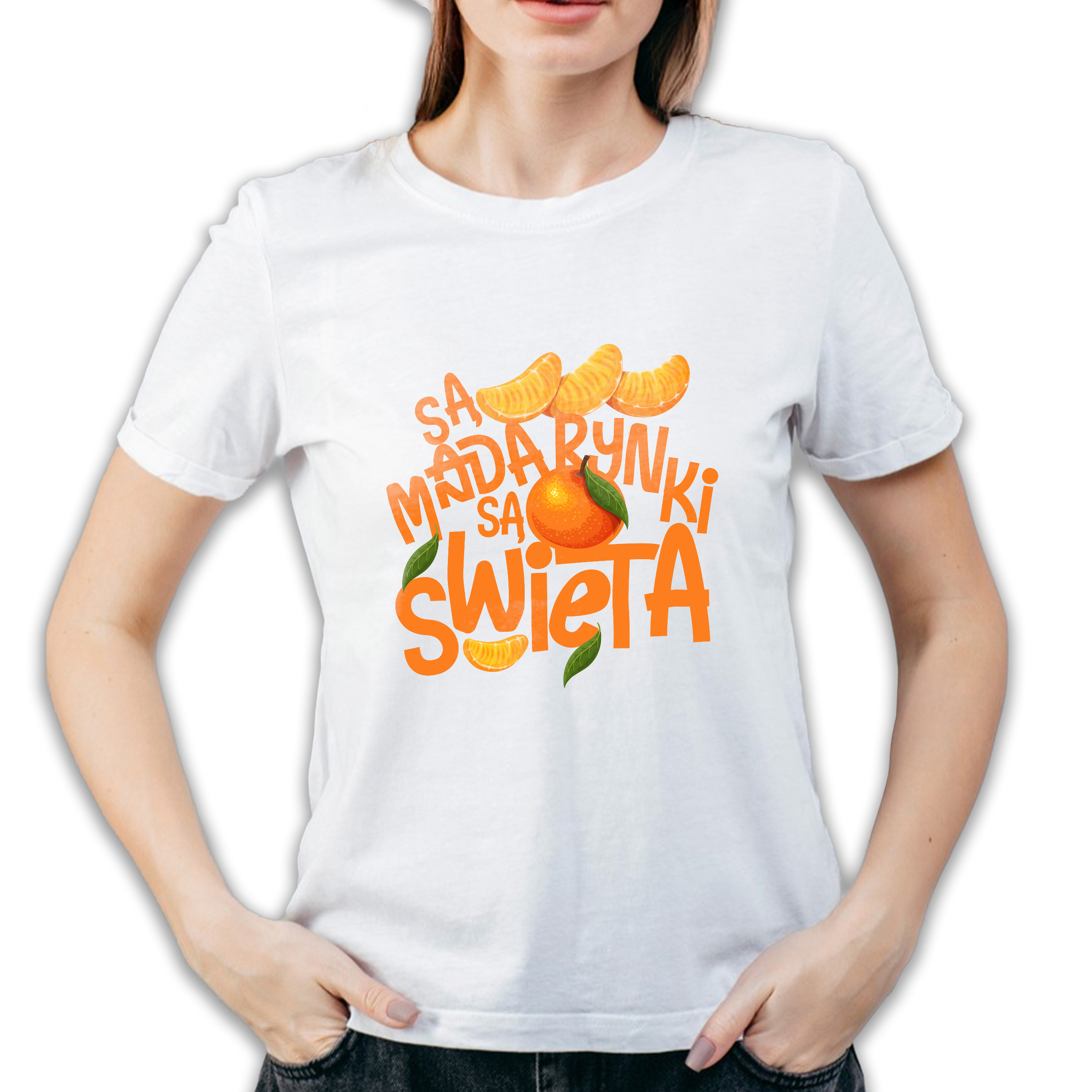 Koszulka damska biała święta "Są mandarynki są święta"