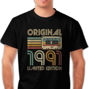 Koszulka męska czarna kaseta rocznik 1991