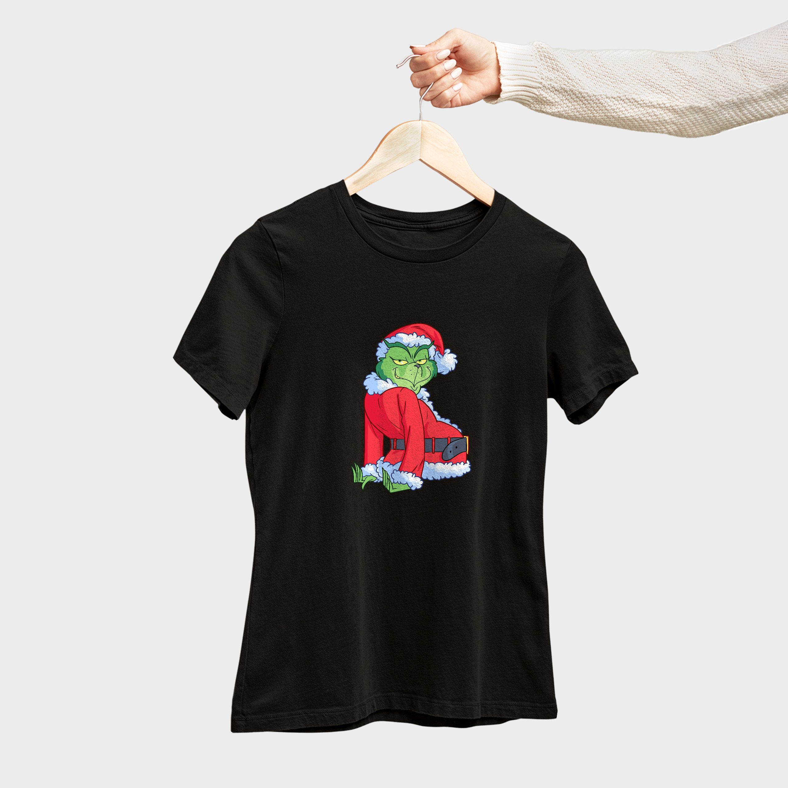 Koszulka damska czarna święta Grinch bokiem - obrazek 4