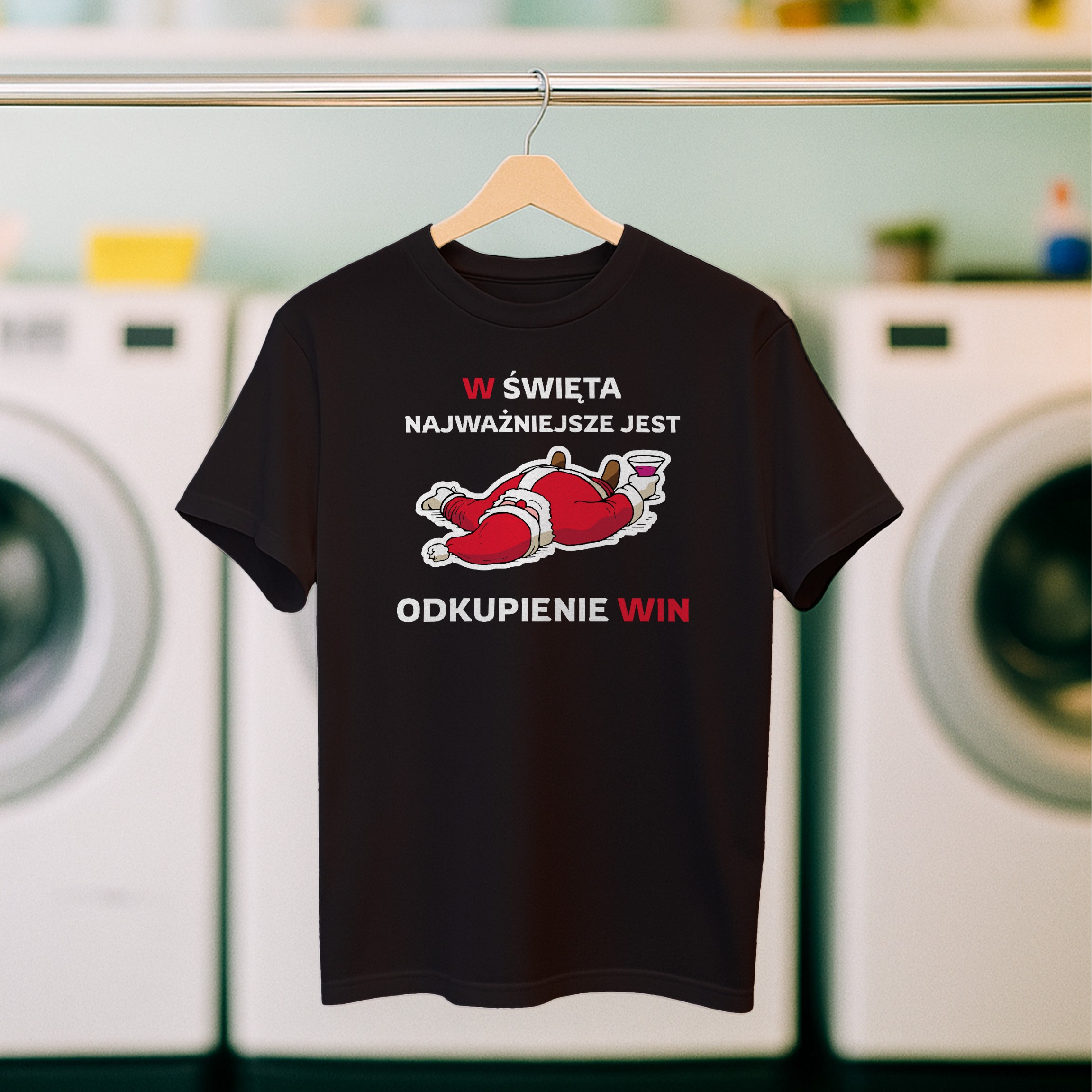 Koszulka męska czarna święta ""W święta najważniejsze jest okupienie win"" - obrazek 5