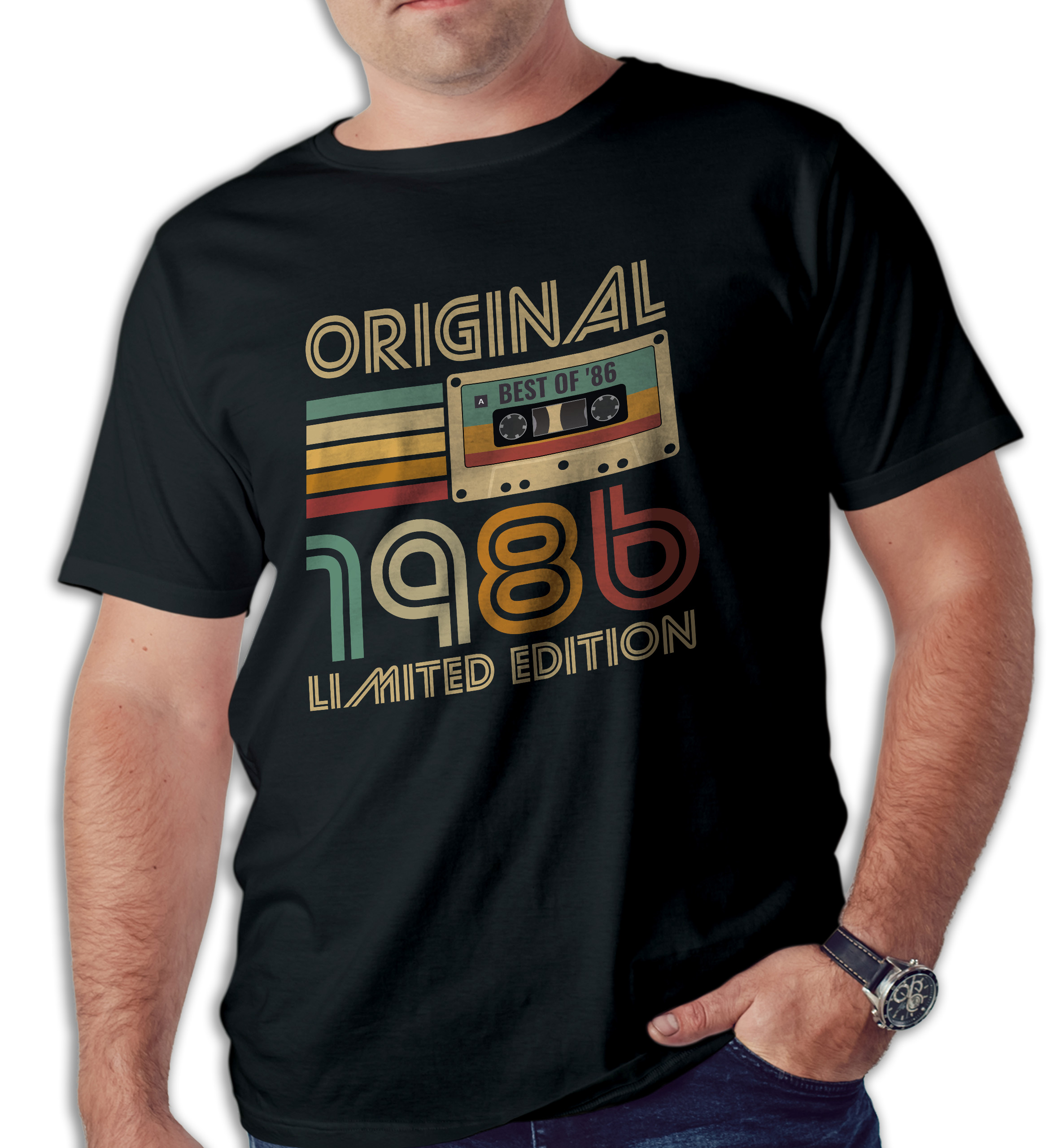 Koszulka męska czarna kaseta rocznik 1986