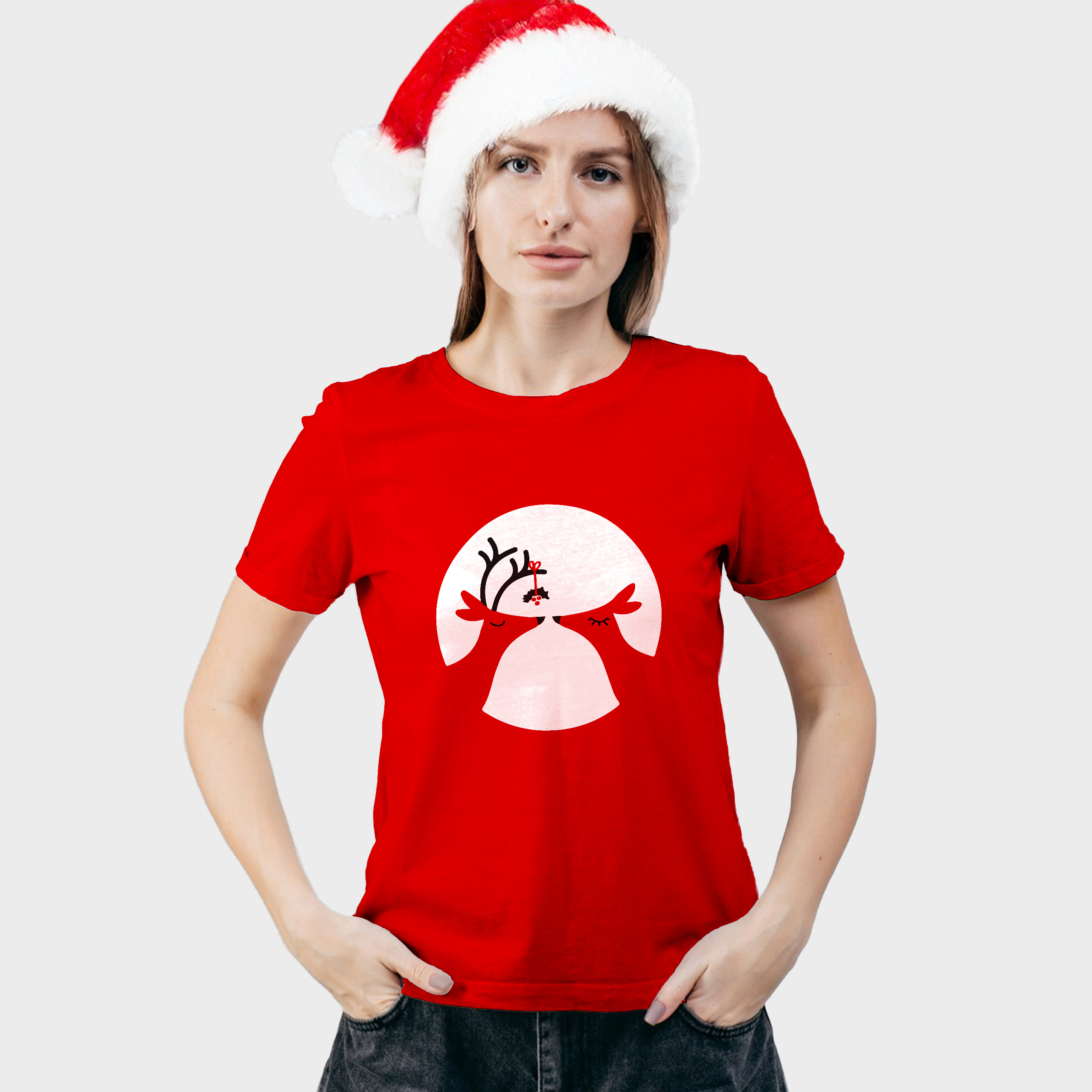 Koszulka damska czerwona święta Renifery - obrazek 3