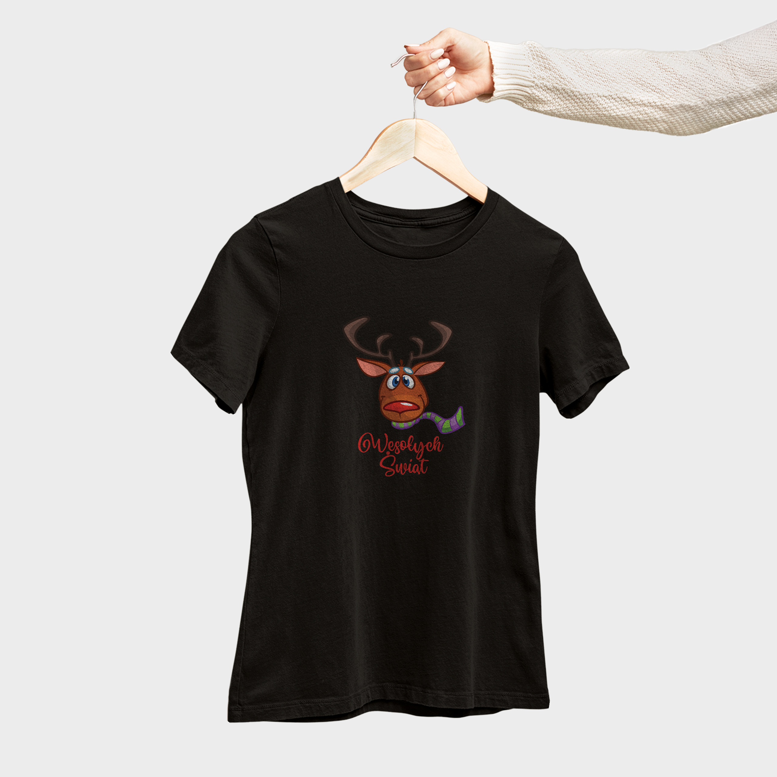 Koszulka damska czarna święta Renifer "Wesołych Świąt" - obrazek 4