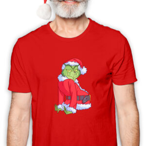 Koszulka męska czerwona święta Grinch Bokiem