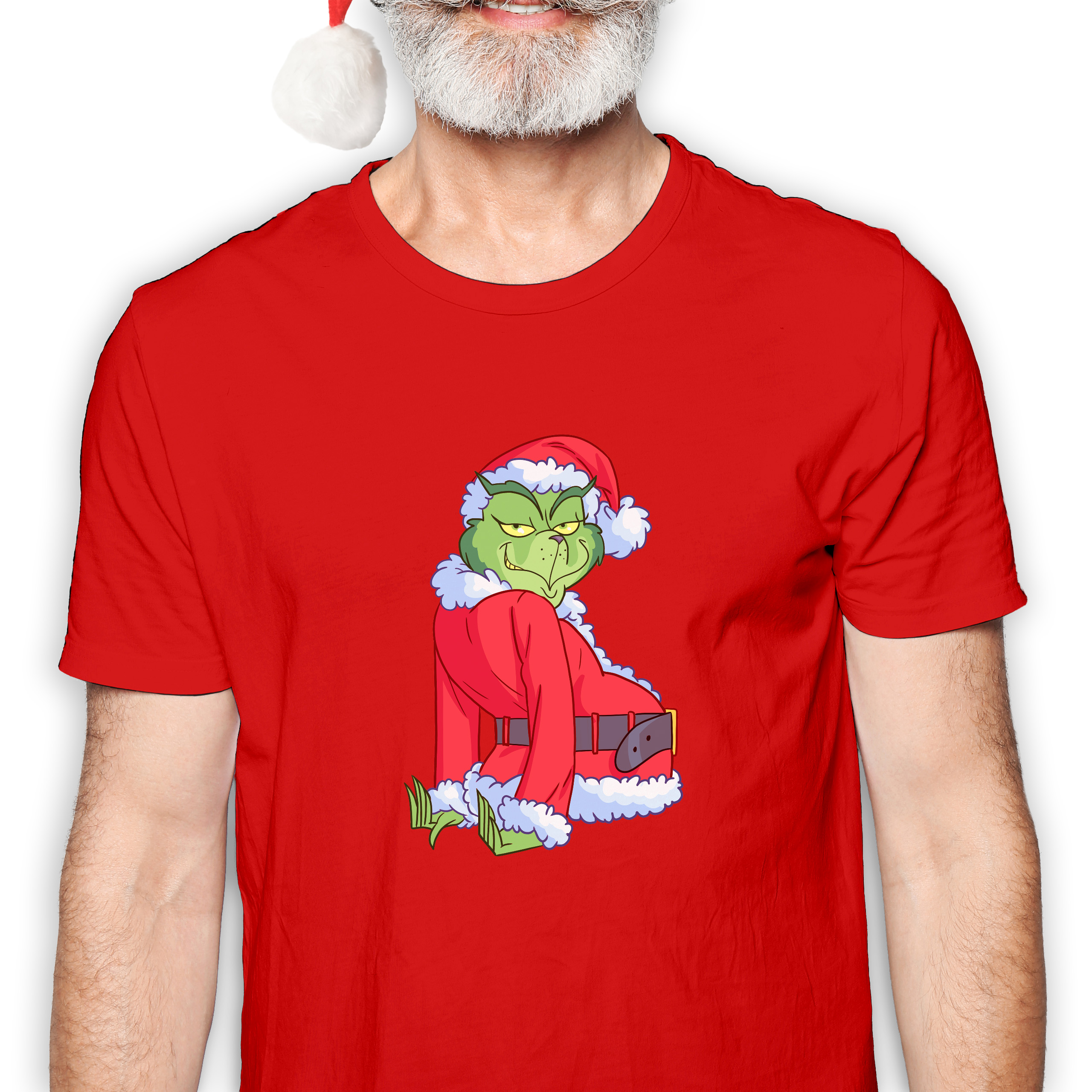 Koszulka męska czerwona święta Grinch Bokiem
