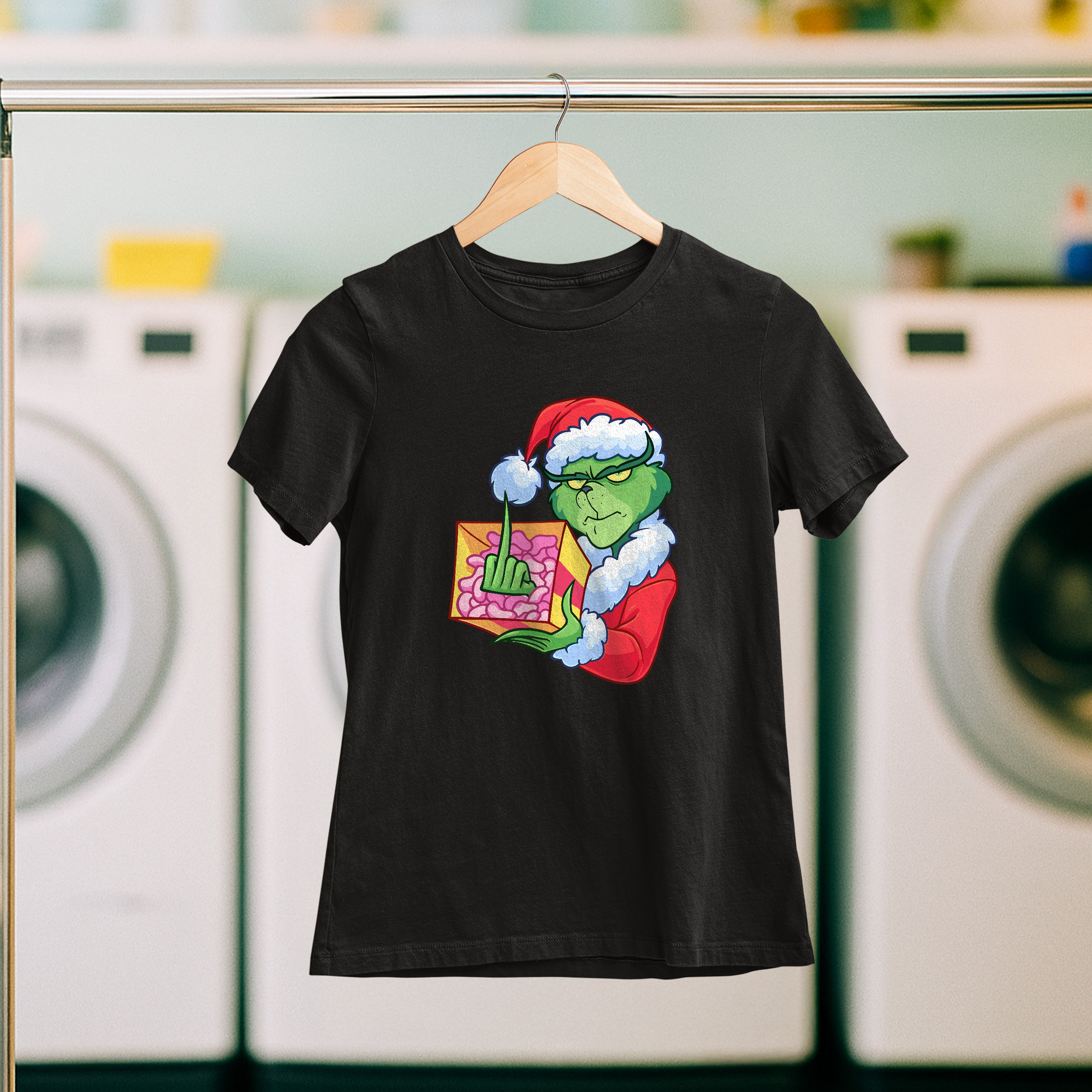 Koszulka damska czarna święta Grinch z palcem - obrazek 5