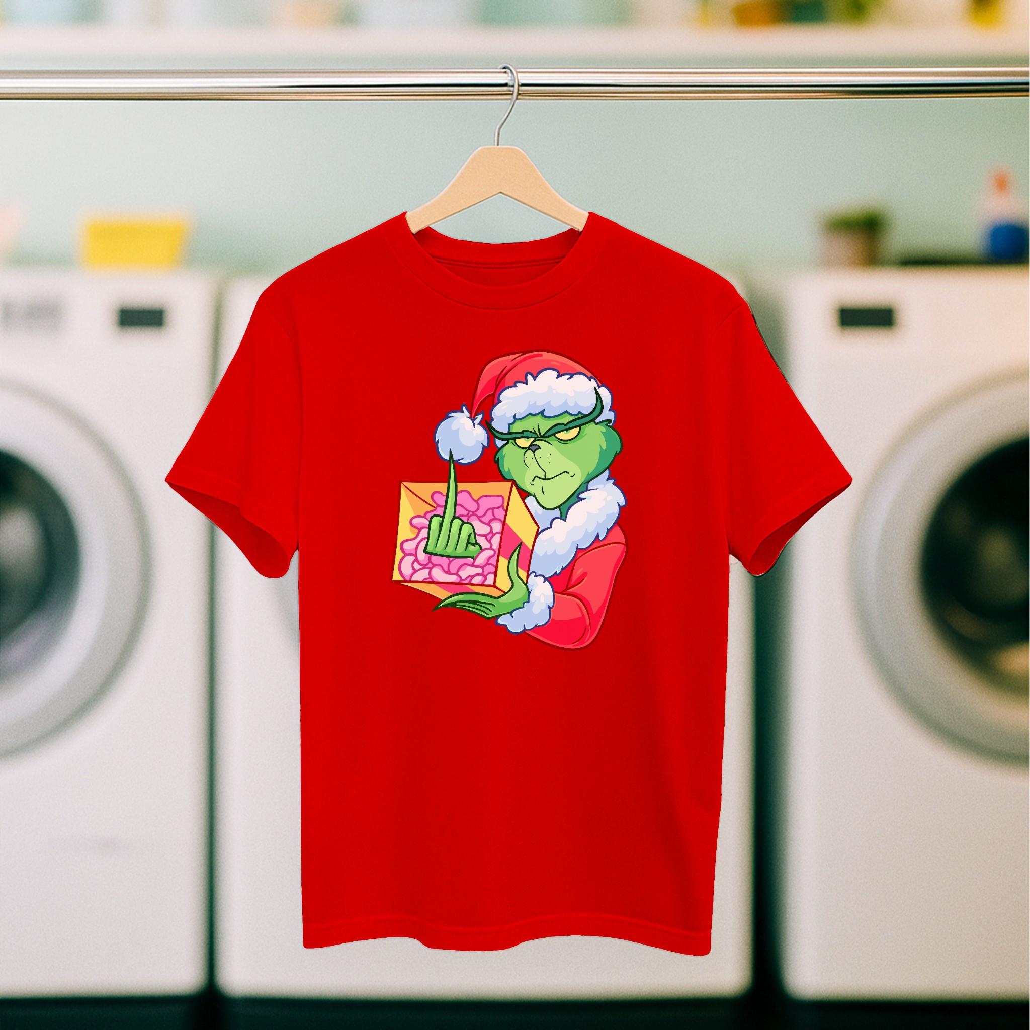 Koszulka męska czerwona święta "" Grinch z palcem"" - obrazek 5