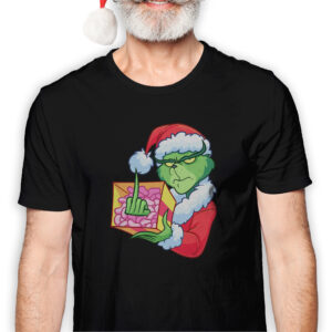 Koszulka męska czarna święta Grinch z palcem