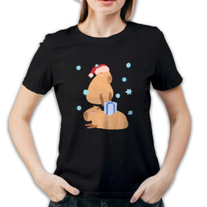 Koszulka damska czarna świąteczna kapibara