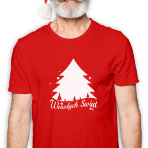 Koszulka męska czerwona święta "Wesołych świąt" choinka