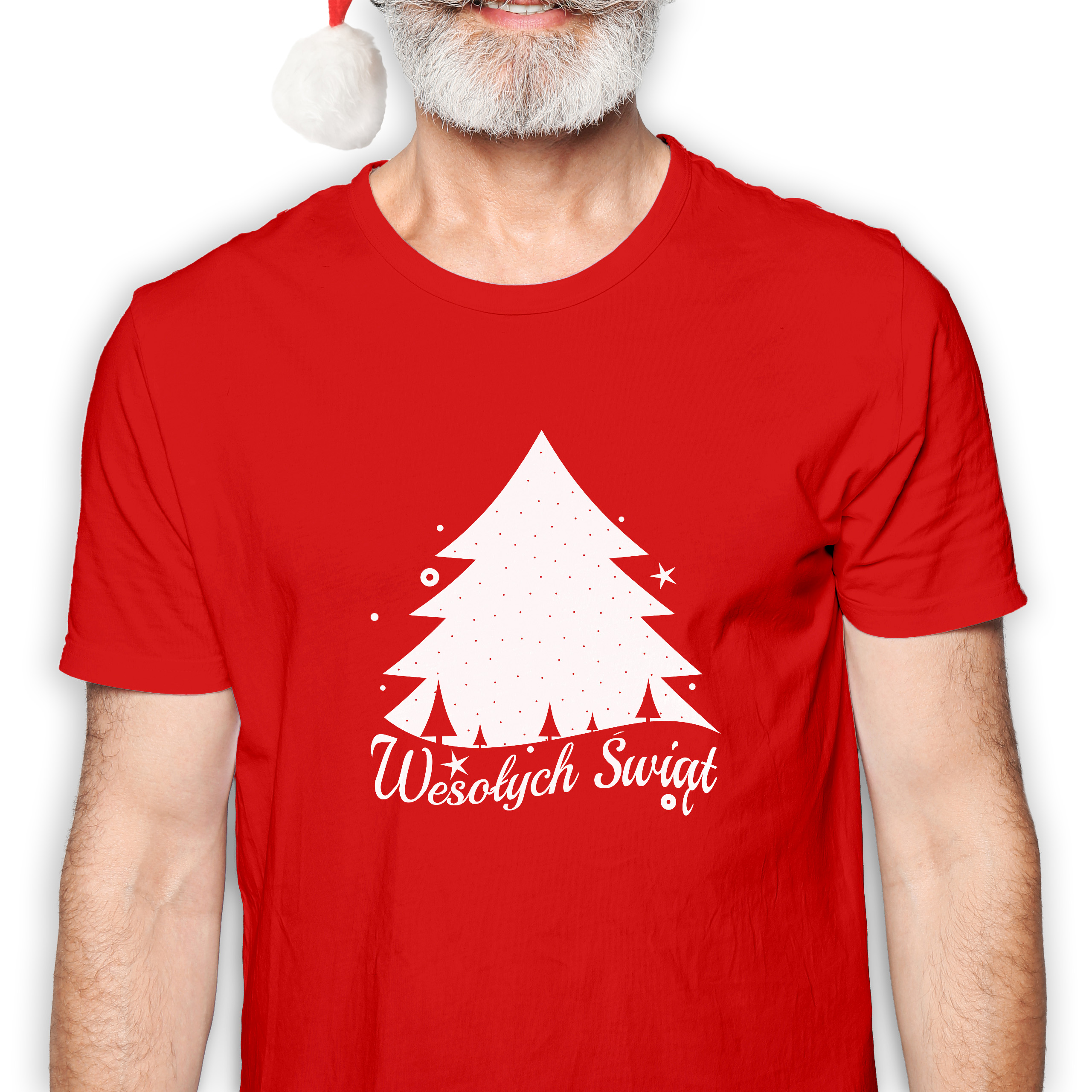 Koszulka męska czerwona święta "Wesołych świąt" choinka