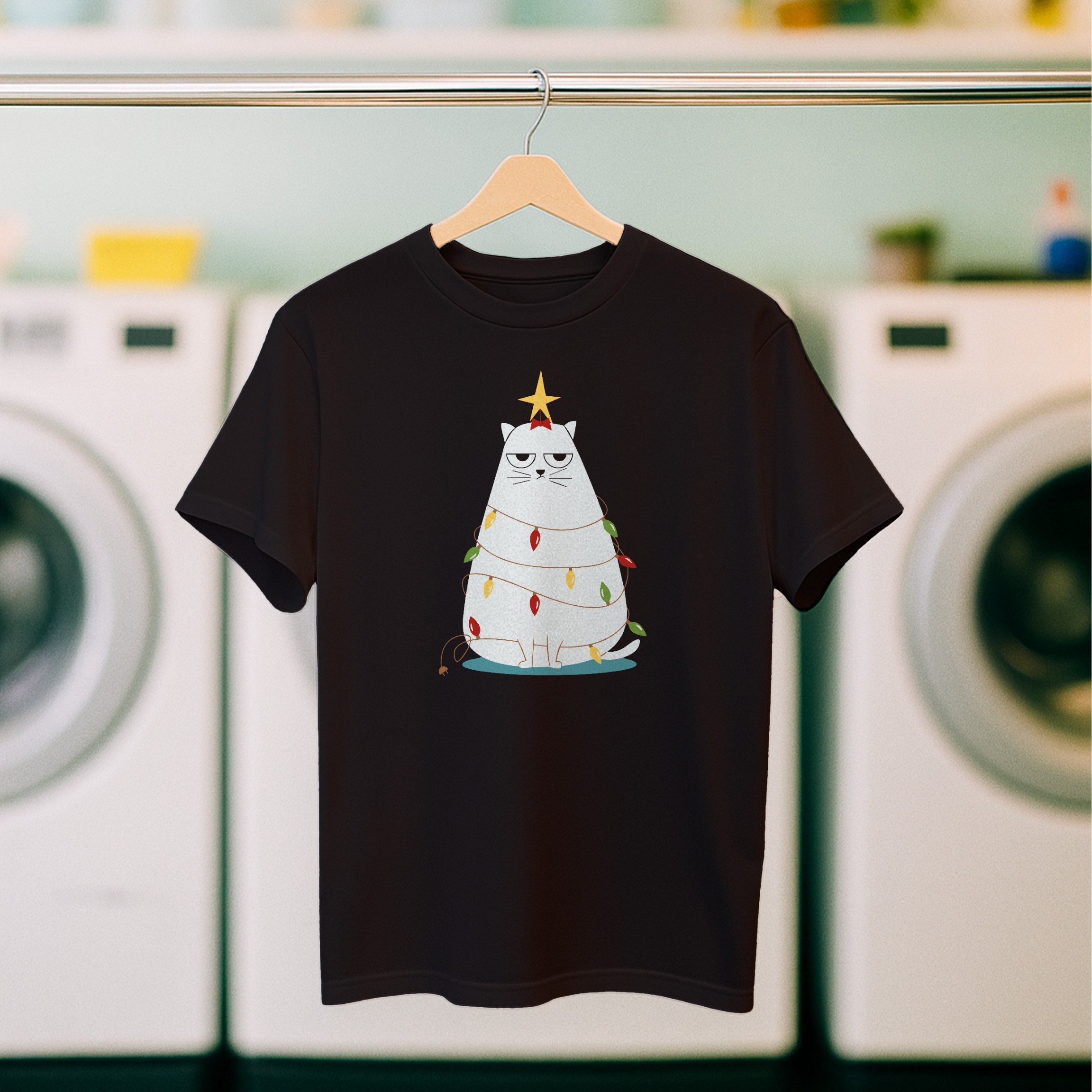 Koszulka męska czarna święta Kotek w lampce - obrazek 5