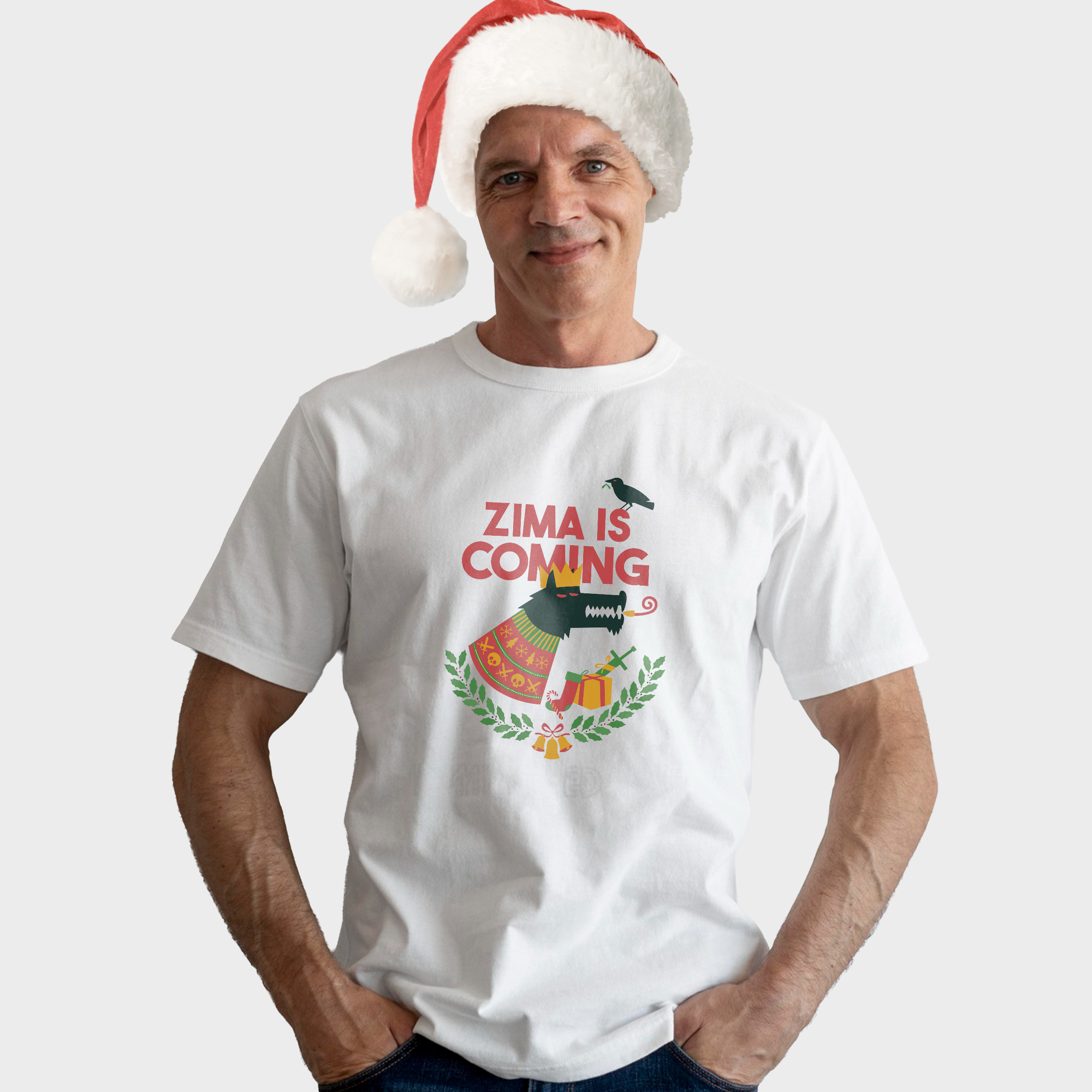 Koszulka męska biała święta ""Zima is comming"" - obrazek 3